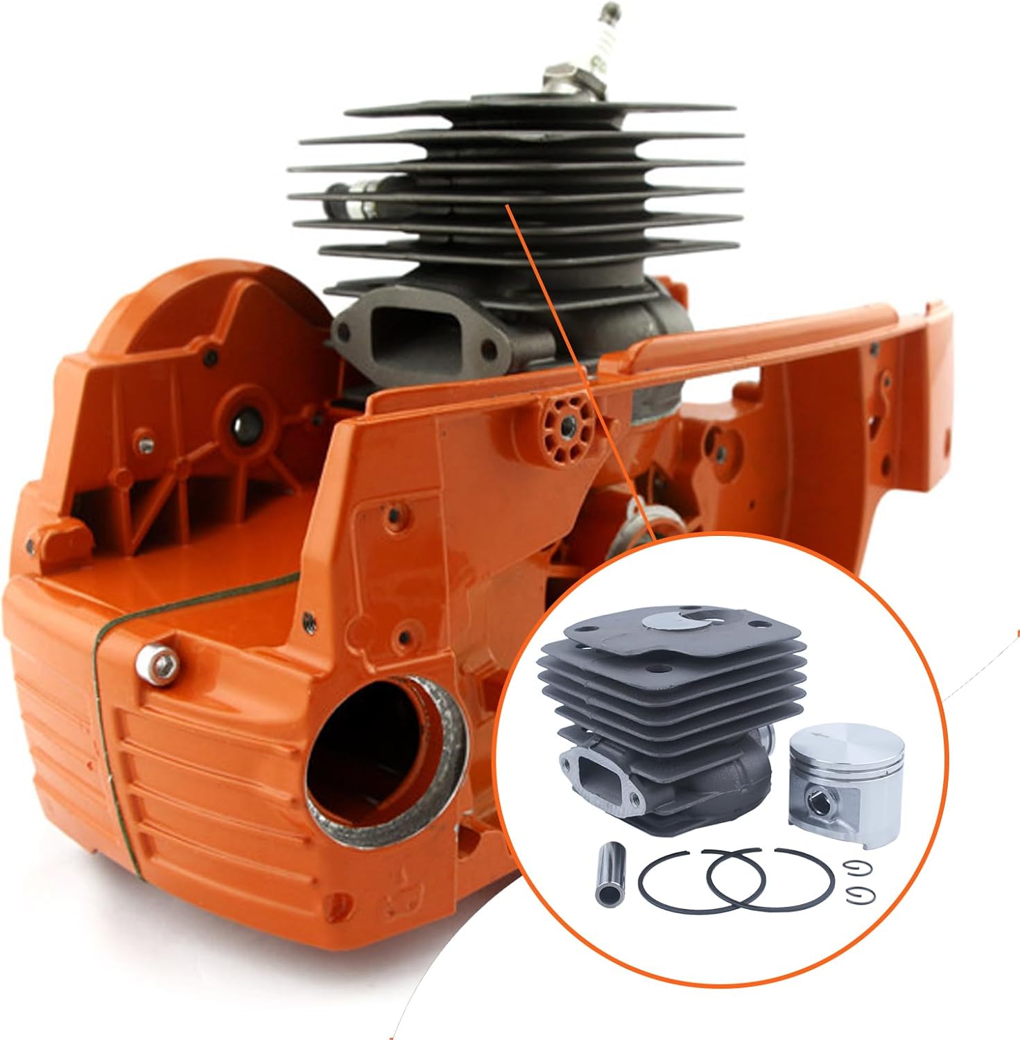 52mm Big Bore Top End For Husqvarna 372XP 365 371 362 365 Chainsaw Cylinder Part, Cylinder Piston Kit, Spark Plug, Decompression Valve, Needle Bearing, Cylinder Base, Crankcase Gasket