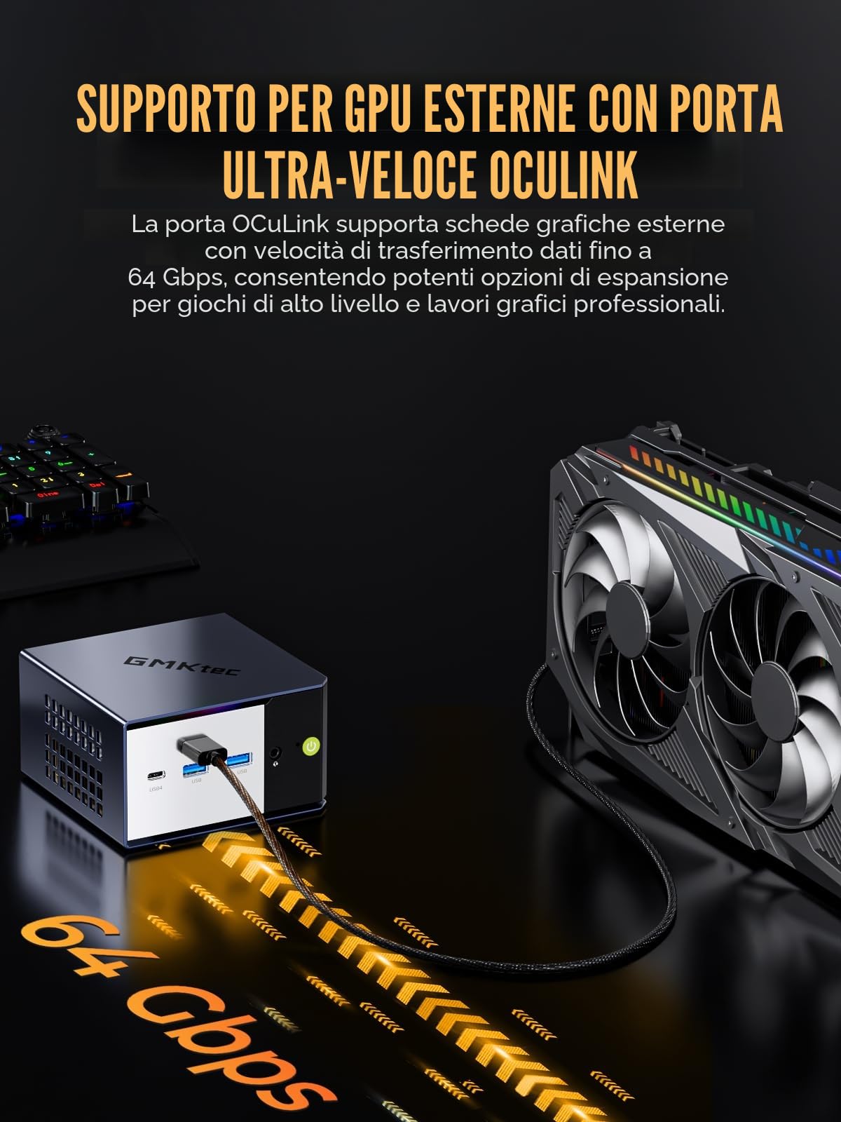 GMKtec EVO-X1 AI Mini PC AMD Ryzen AI 9 HX-370 Serie (5,1 GHz) Mini Computer da Gaming, 32 GB LPDDR5X 1 TB PCIe 4.0 SSD, supporta 11 Pro, Display Triplo 8K, WiFi 6 & Interfaccia USB4/Oculink
