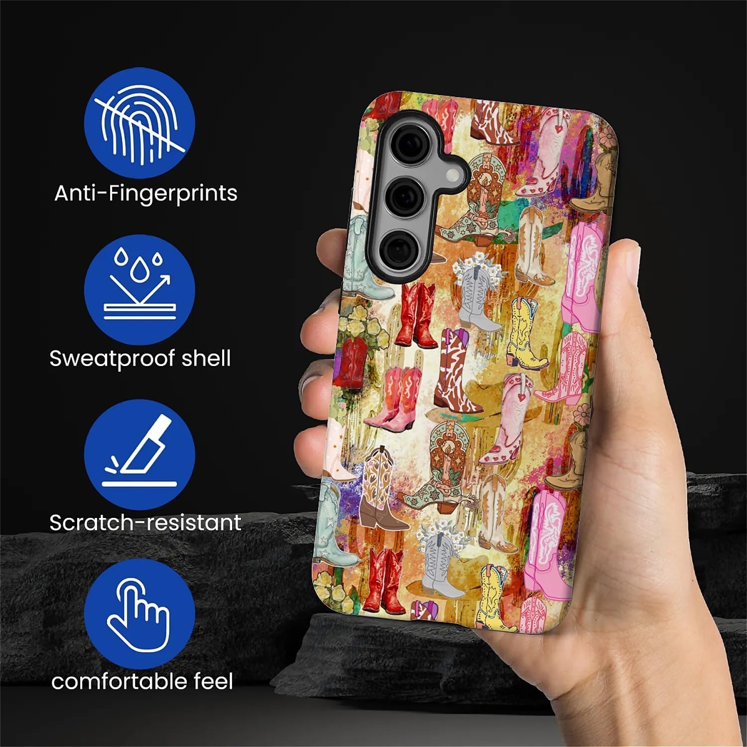 Case for Samsung Galaxy S24 FE,Colorful Western Cowboy Boots Exquisitely Pattern Double Protective Phone Cover Cases Soft Silicone for Samsung Galaxy S24 FE image 4