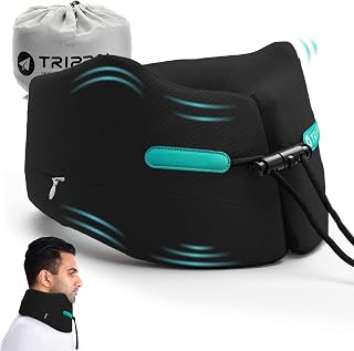Chin Support Travel Pillow Best Memory Foam Neck Pillows for Traveling Unisex Airplane Car Home Sleeping Rest Travel Accessories with Compact Carry Bag (Black,M)