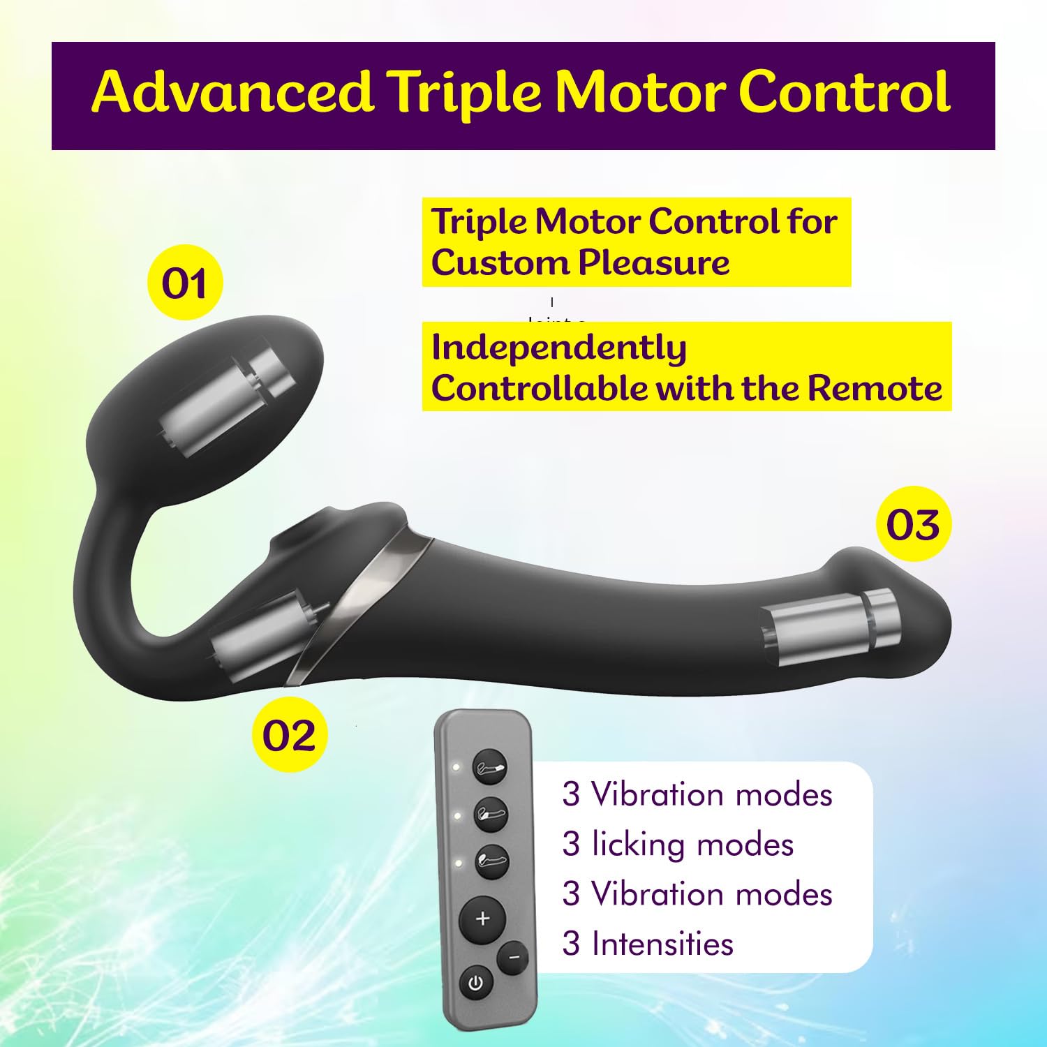 Strap-On-Me Strap-on Multi-Orgasmo Telecomandato 3 Motori – Tecnologia a Memoria di Forma – Tripla Stimolazione – Sex Toy Donna & Uomo in Silicone Morbido – Senza Imbrago, Impermeabile