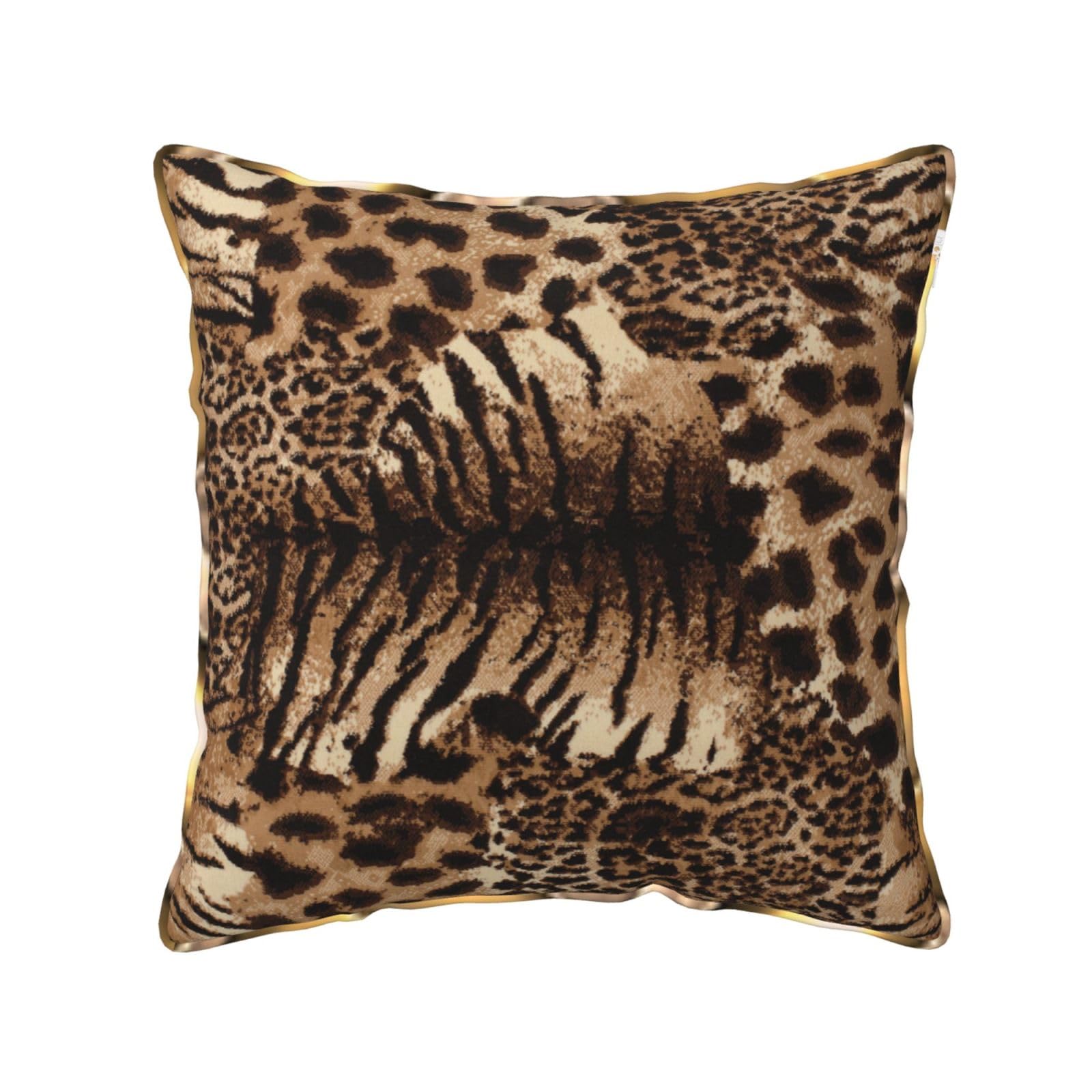 AUBKFELD Leopard Pattern Printed Velvet Cushion Cover 40x40 CM with Gold Edging Strip, Square Pillowcase Soft Throw Pillow Covers Case Decorative for Living Room Sofa Couch Bed Bench
