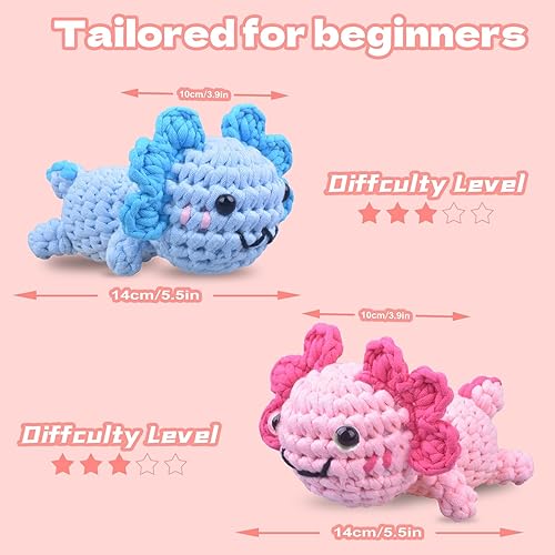 Miniatura 3 de Kit de ganchillo para adultos principiantes – Kit de ganchillo de 2 piezas de ajolotes con tutoriales en video paso a paso, juego de tejido para