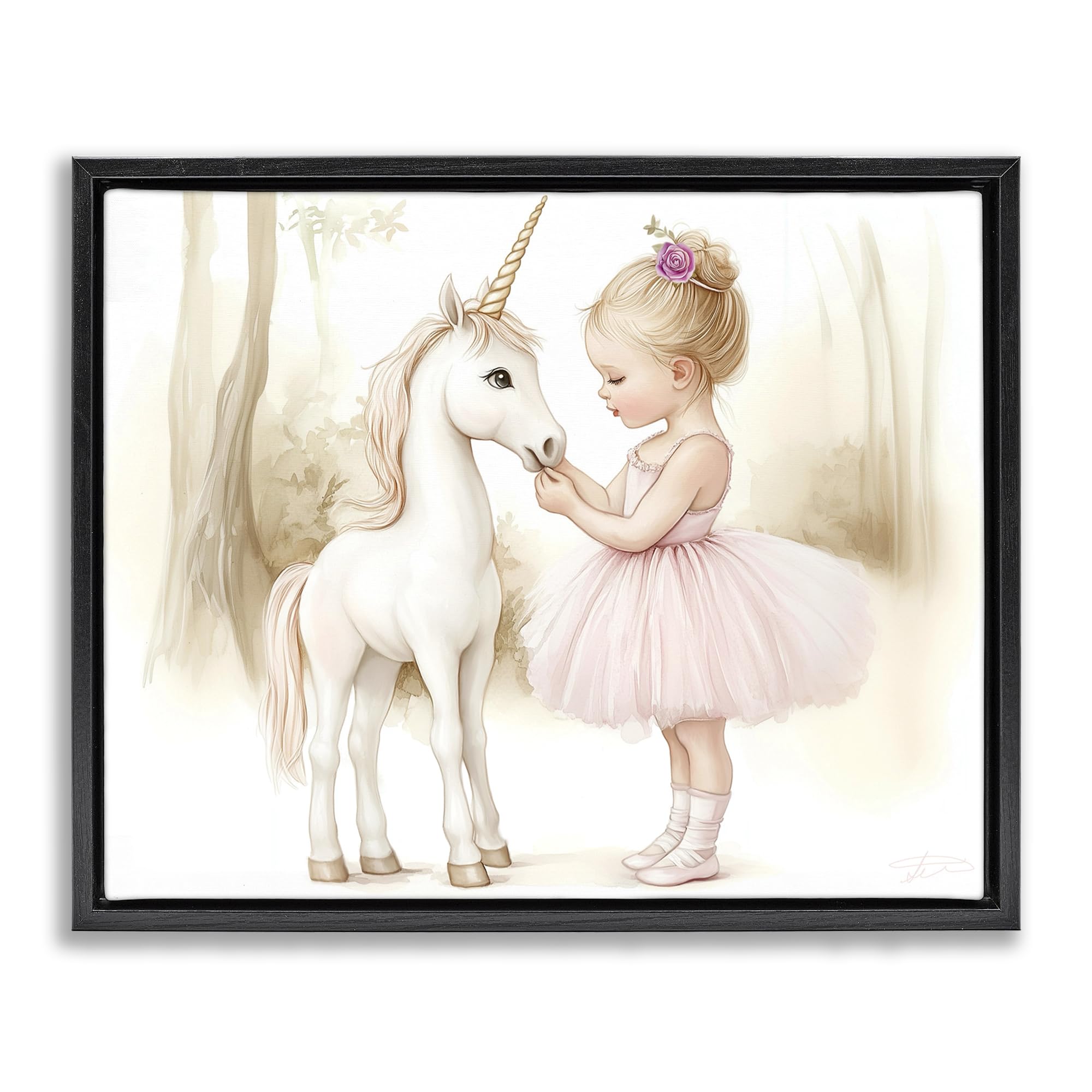 'Girl & Unicorn Friendship'| Floating Frame Canvas Art