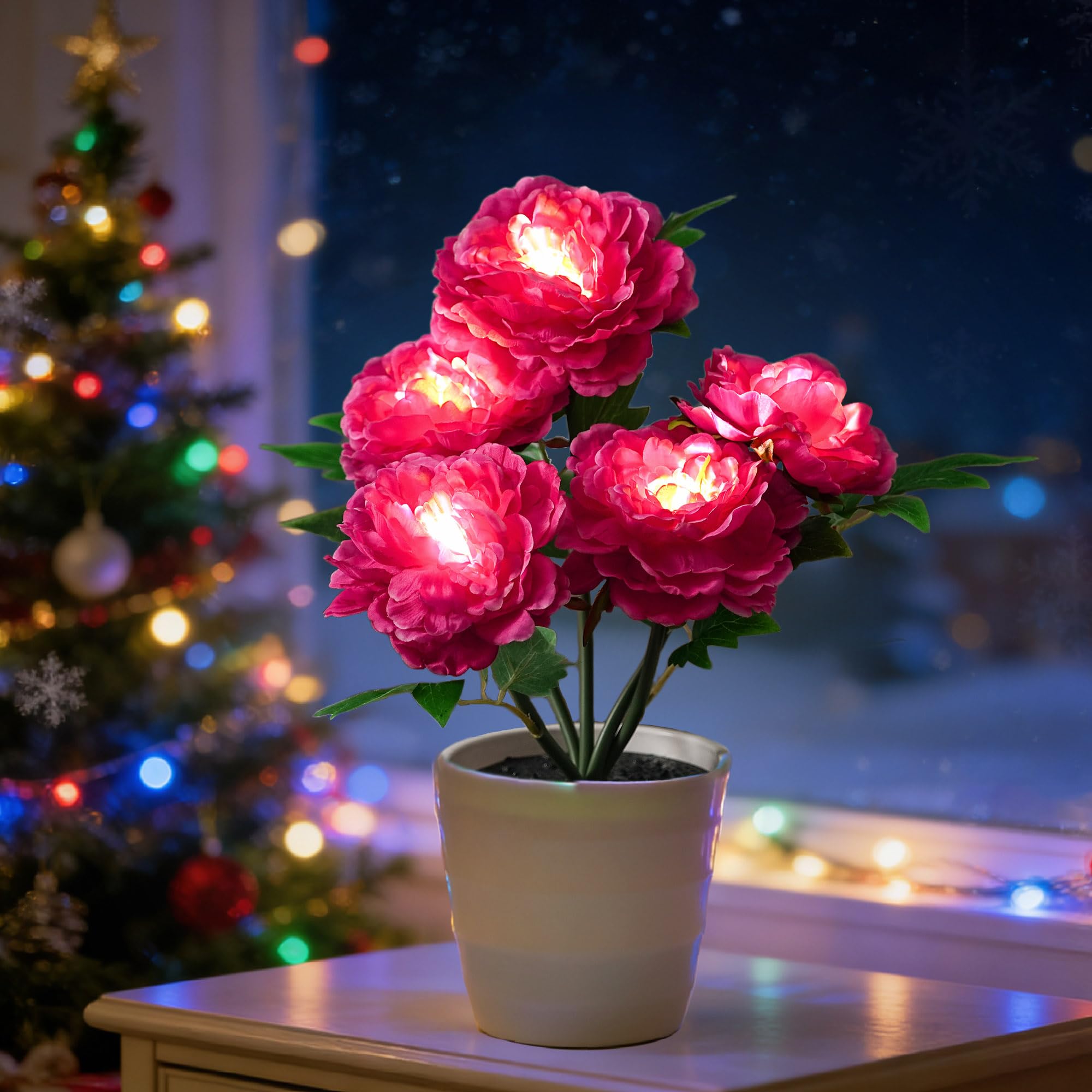 Peony Artificial Flower Lamp, Decorative Night Light for Bedroom Bedroom Wedding Bar Coffee Shop Decor, Christmas Valentines Mothers Day Anniversary Birthday Gifts for Women Mom Grandma Wife Friend