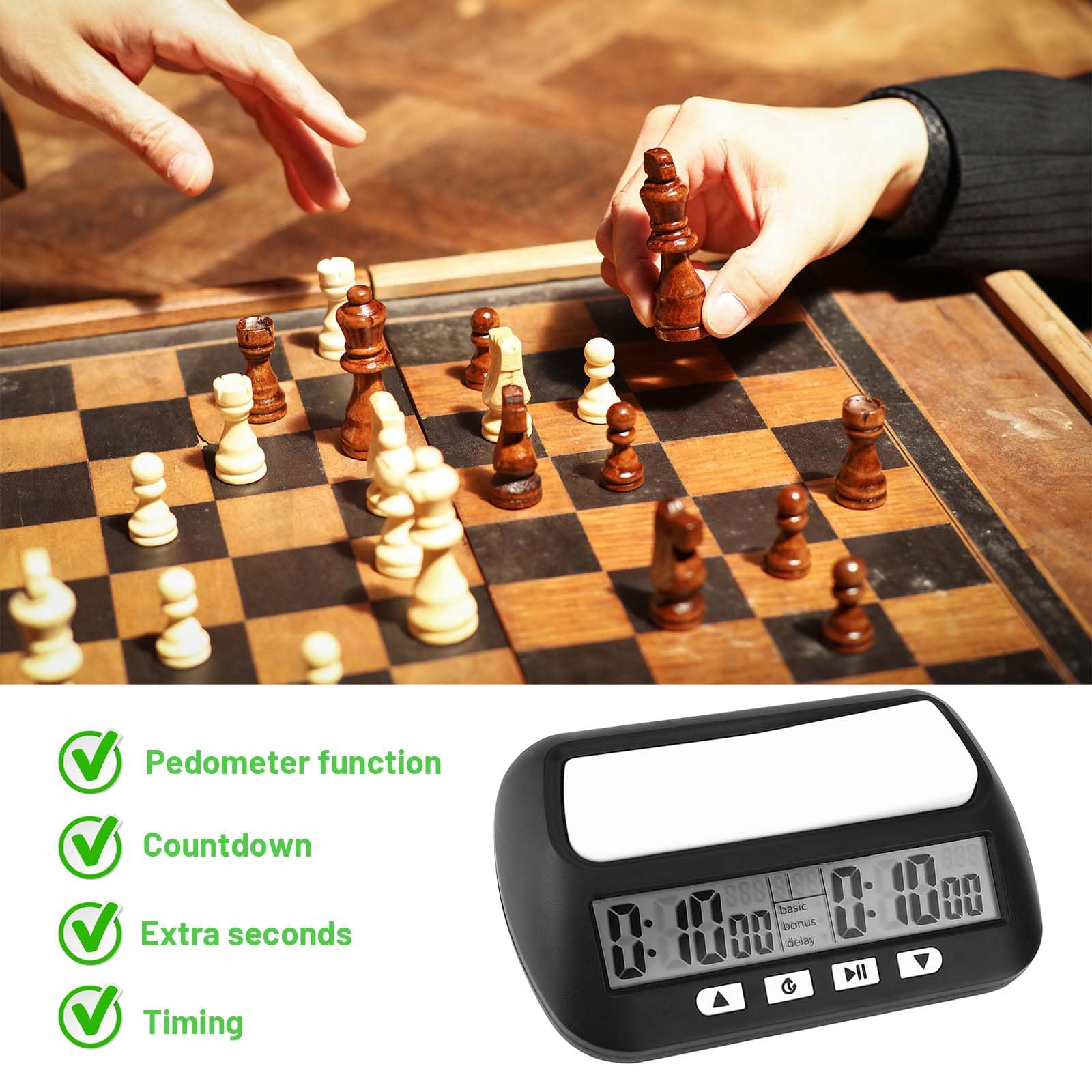 Mkitnvy Schachuhr Professional, Digitale Multifunktionsanzeige Schachtimer, mit Bonus & Verzögerung Count Down aufwärts Alarm，Schachuhren Elektronische Brettspiel für Zuhause & Turniere