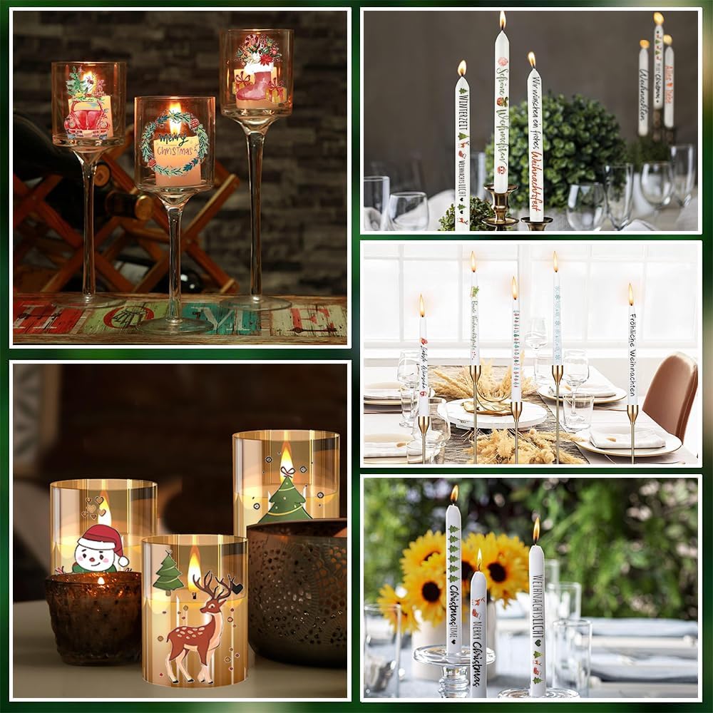 6 Bögen Kerzen-Tattoofolie Weihnachten - 80 Sprüche & 60 Motive, DIY Dekoration Für Kerzen