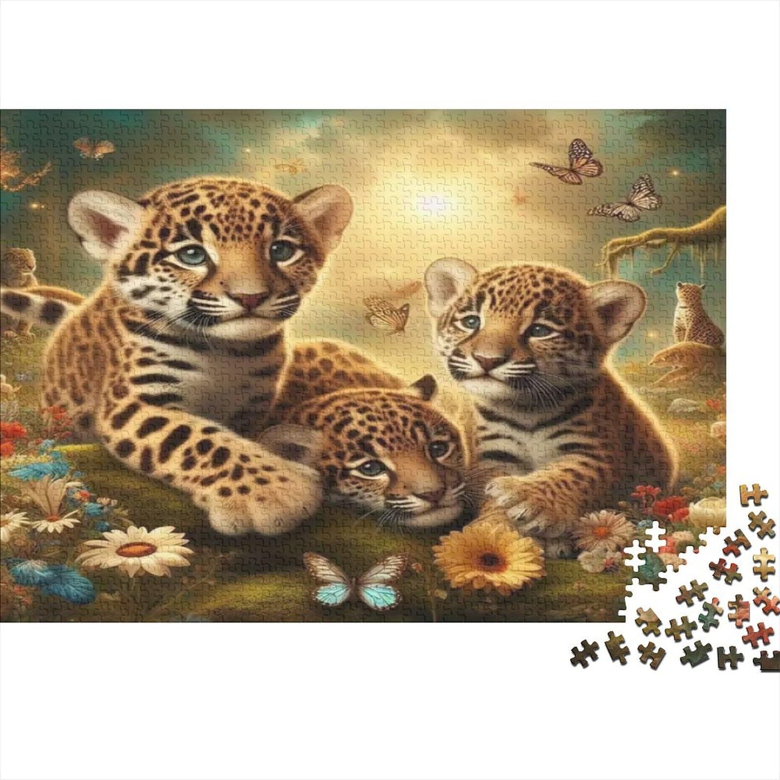 Jaguar Cubs 1000 Piece Jigsaw Puzzle Paper for Adults Meadow Nature Scene Relaxing Focus Home Decor 70x50cm/1000pcs