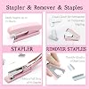 Pink Office Supplies, Pink Desk Accessories, Stapler and Tape Dispenser Set for Women with Stapler, Tape Dispenser, Staple Remover, Staples, Clips, Scissors and Tabs, Gift for