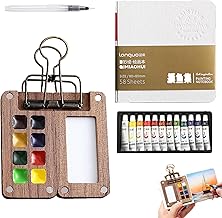 Suction Pocket Artist Watercolour Travel Set - Mini Watercolour Paint Set, Clip Watercolor Pen Gift for Painters and Artists (1 Watercolor Box, 1 Drawing Book, 1 Pen, 1 Box of Paint)