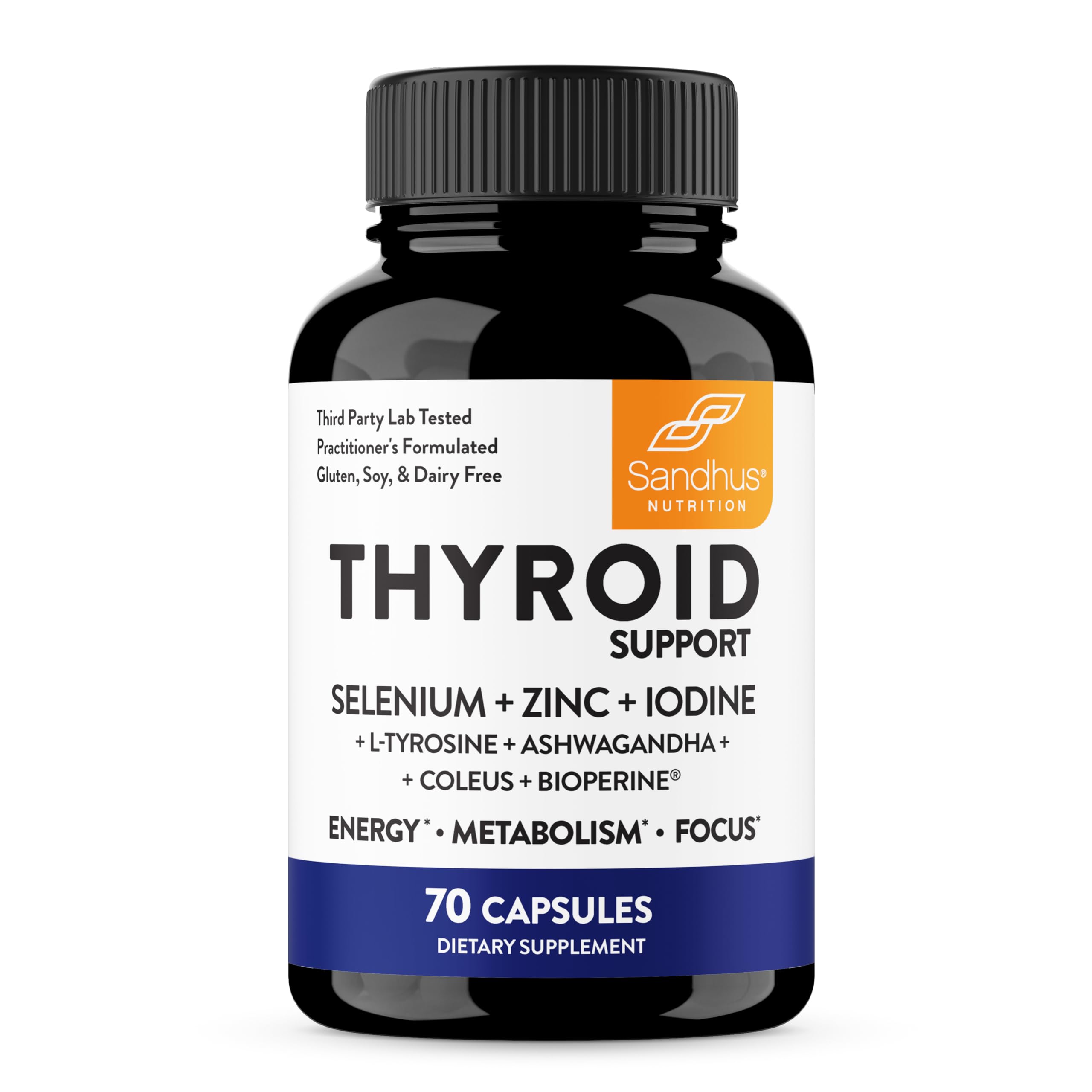 Thyroid Support Complex with Selenium, Zinc, Iodine, L Tyrosine, Ashwagandha | Pure Health Supplement for Women & Men |70 Count, 35 Days Supply