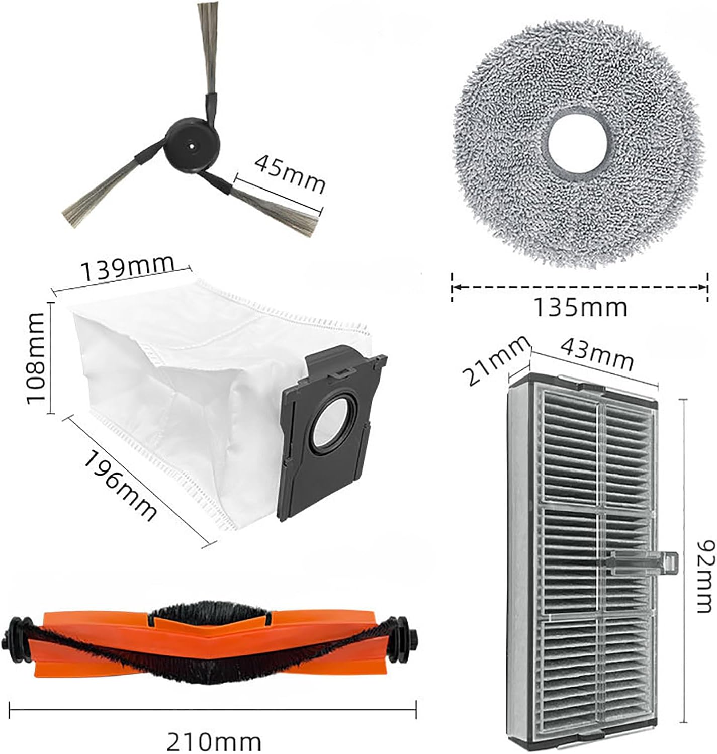 Replacement Kits for Dreame X40/ X40 Pro/X40 Ultra Robot Vacuum Cleaner, 2 Main Brush + 6 Side Brush + 2 Filter + 6 Mop Pads + 2 Dust Bag + 1 Main Brush Cover + 1 Cleaning Brush
