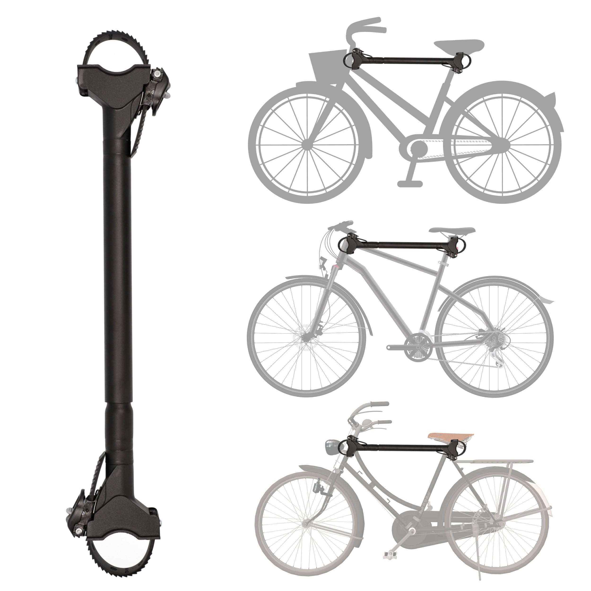FISCHER Adaptateur de Cadre de vélo, Adaptateur Variable pour Un Transport sûr et Pratique, Compatible avec des Tubes jusqu'à 6 cm de diamètre, Distance jusqu'à 65 cm Entre la Tige de Selle et Le