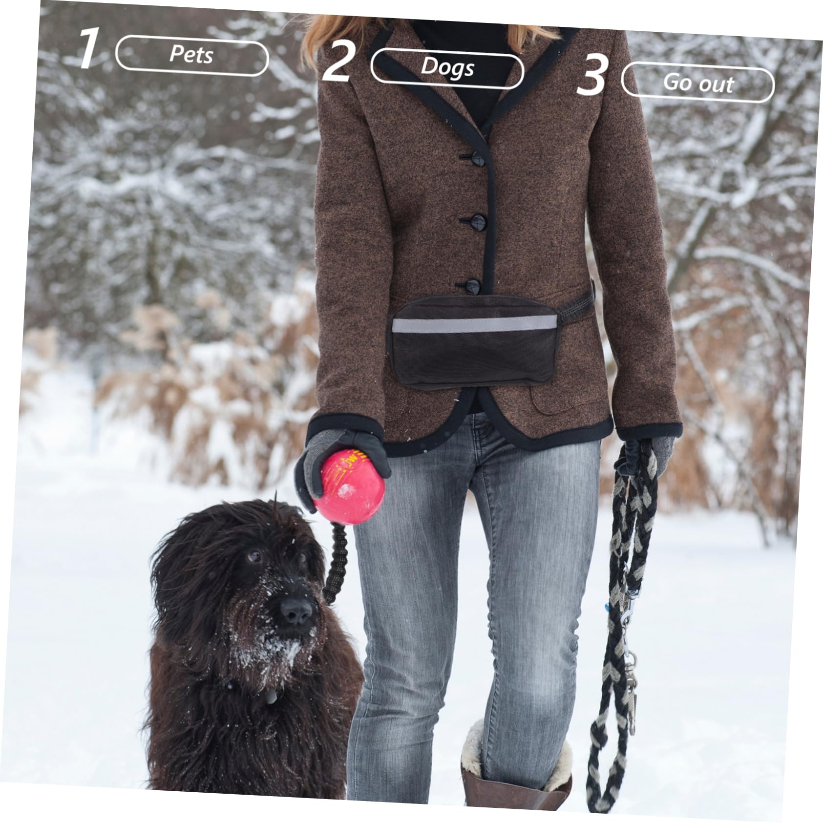 Hundejogging Hüftgurt mit Bungee Leine, 1 Satz aus Polyester, Schwarz | Stoßdämpfende Ausführung, mit Hüfttasche, für Outdoor Aktivitäten und Parkstrolls
