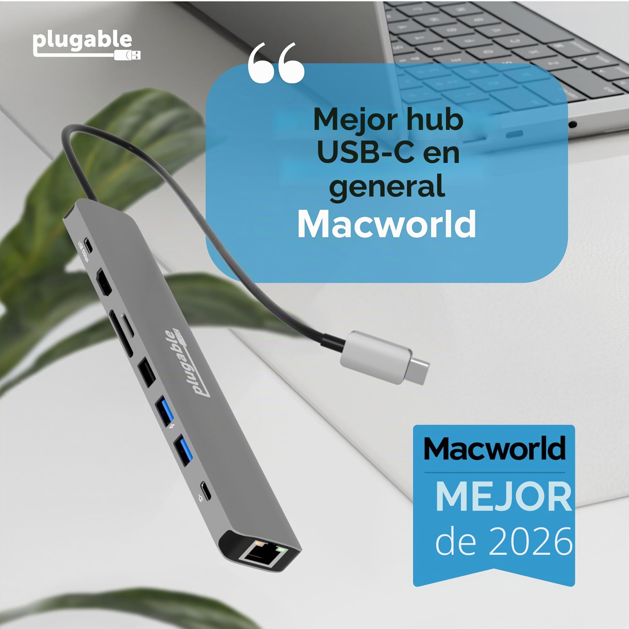 Plugable Hub USB-C 9 en 1 con suministro de energía de 140 W