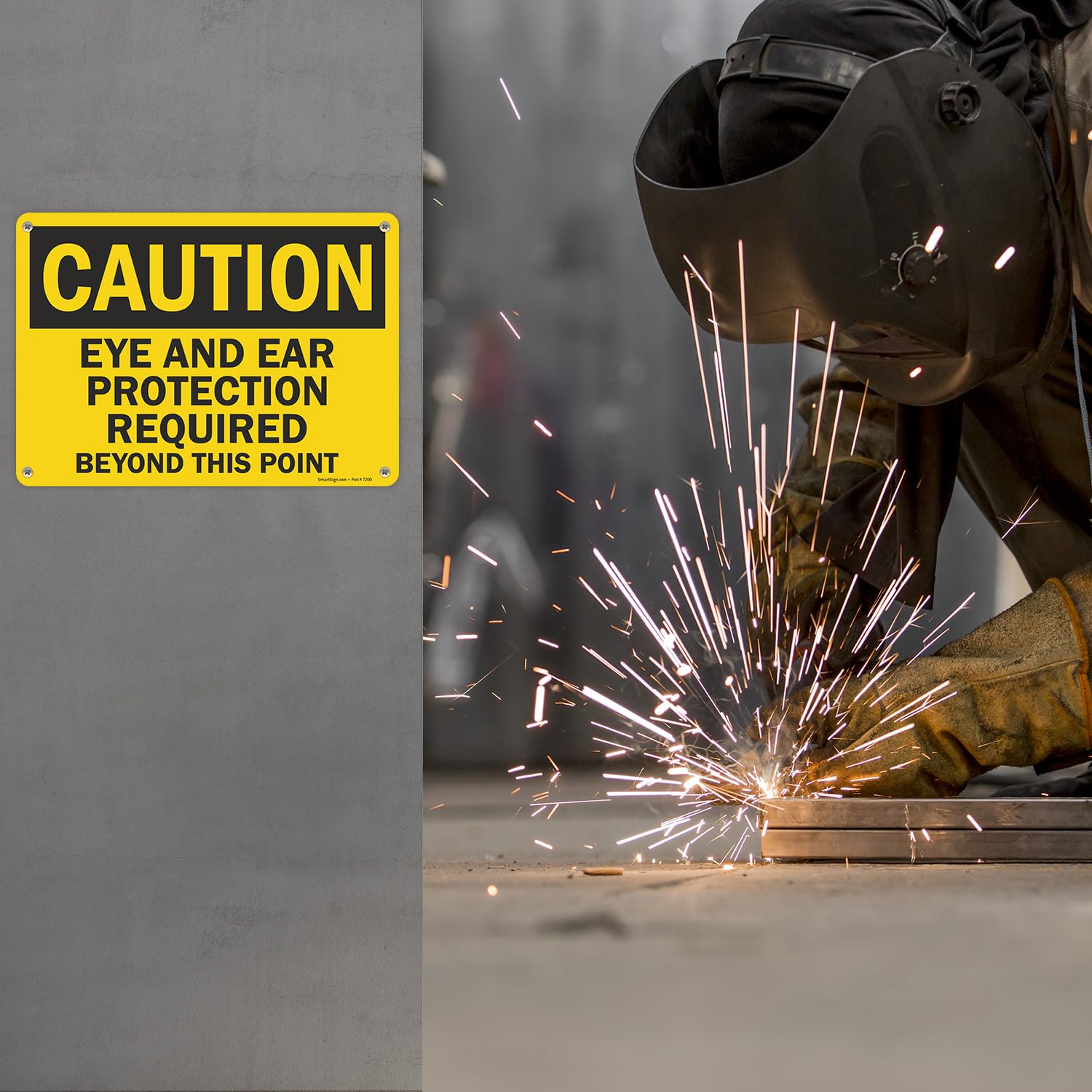 SmartSign - U9-1521-NA_10x14 "Caution - Eye And Ear Protection Required Beyond This Point" Sign | 10" x 14" Aluminum Black on Yellow — Amazon image 3