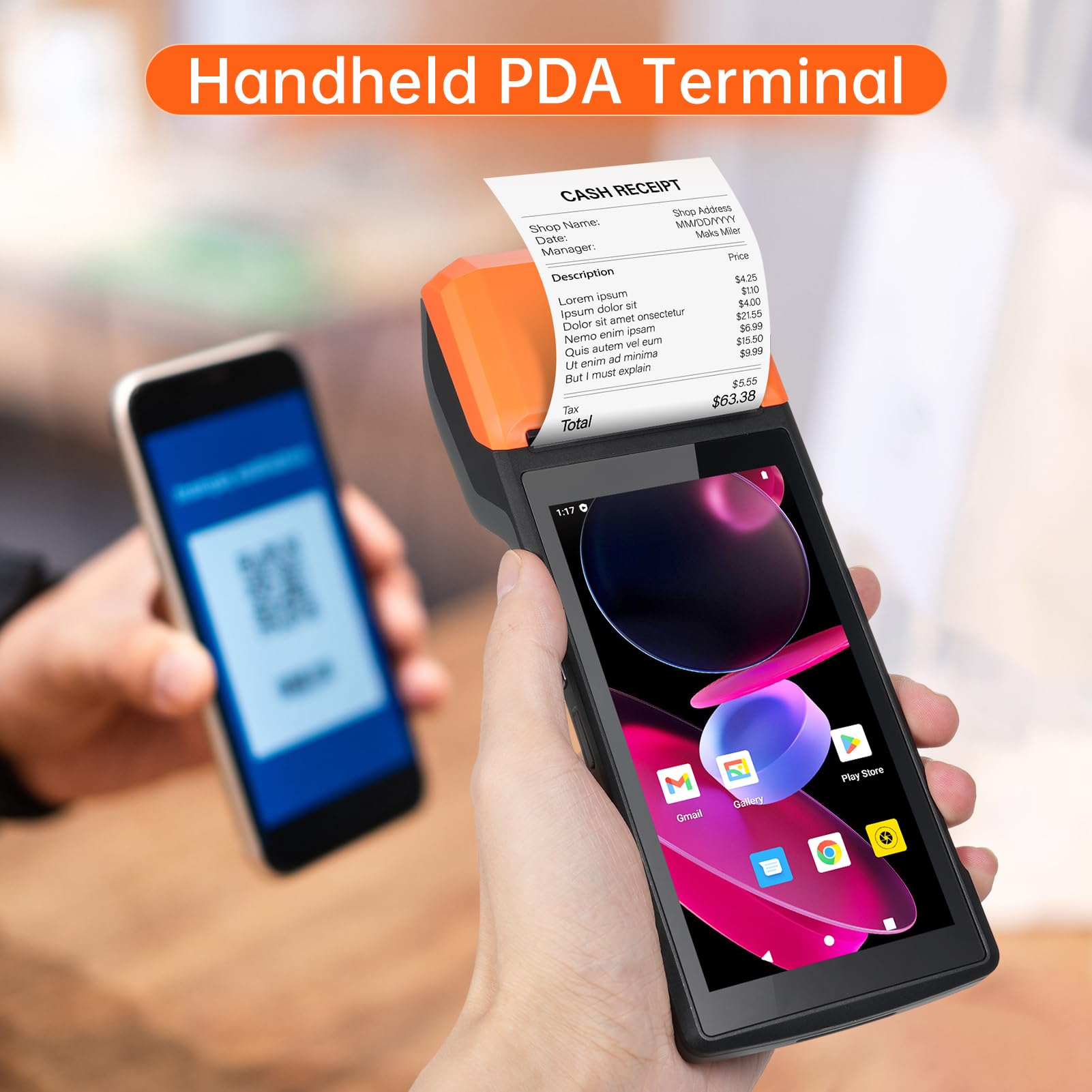 Bisofice Android 14 PDA Handheld POS Terminal Belegdrucker, Mobile Computer PDA mit 1D 2D QR Barcode Scanner, WiFi & 4G, BT, 5.5"" Touchscreen 5MP Camera für Einzelhandel, Lager, Logistik, POS System