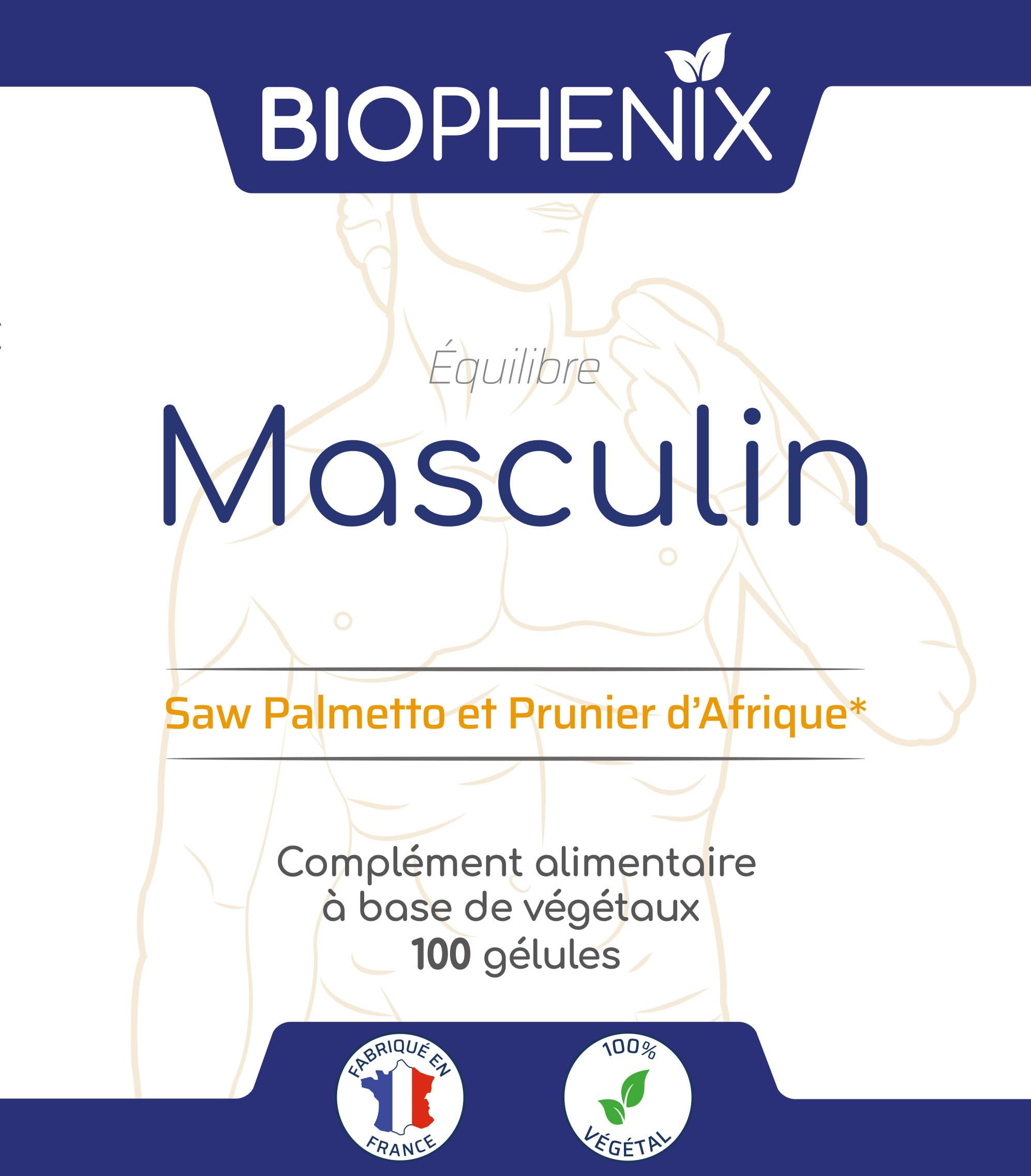 Biophénix Equilibre Masculin 100 Gélules - Complément Alimentaire 100% Naturel à Base de Végétaux - Saw Palmetto et Prunier d'Afrique - Confort Urinaire et Prostatique