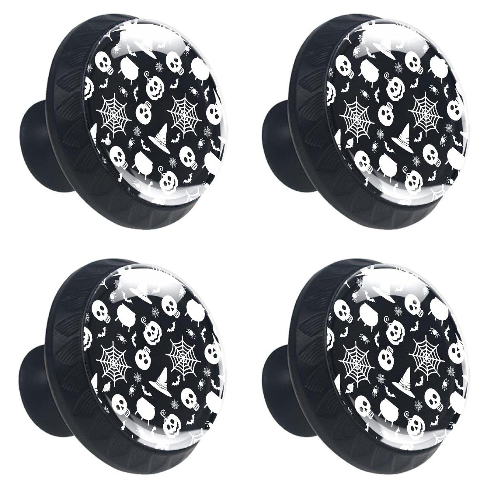 Lot de 4 boutons de tiroir en verre tête de mort multicolore