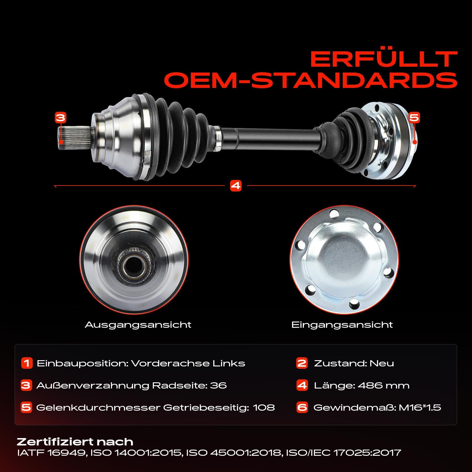 Frankberg Antriebswelle Achswelle Vorne Links Kompatibel mit A3 8P1 2003-2012 Q3 8UB 8UG 2011-2018 Antara L07 2007-2011 Alhambr.a 710 711 2010-2022 Replace# 1K0407271NP
