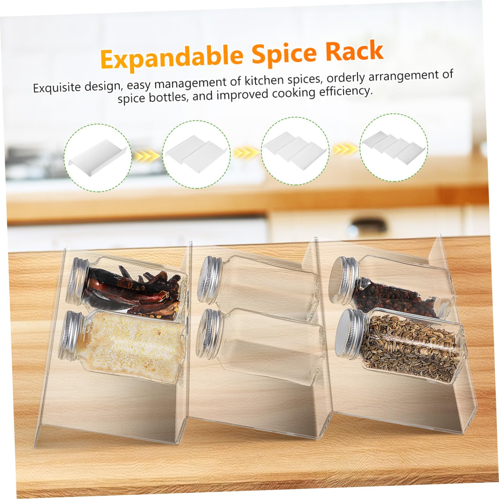 Sosoport 4pezzi Organizer per Spezie Trasparente da Cassetto da Design Espandibile per Portaspezie Salvaspazio Adatto Vari Cassetti della Cucina per Organizzazione