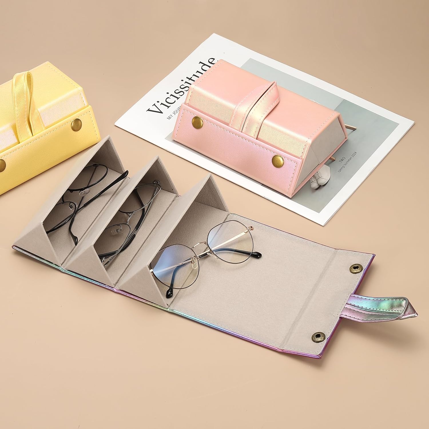 PATIKIL Travel Sunglasses Organizer, Foldable Sunglasses Holder Leather Sunglass Storage Organizer Case Portable - Image 6