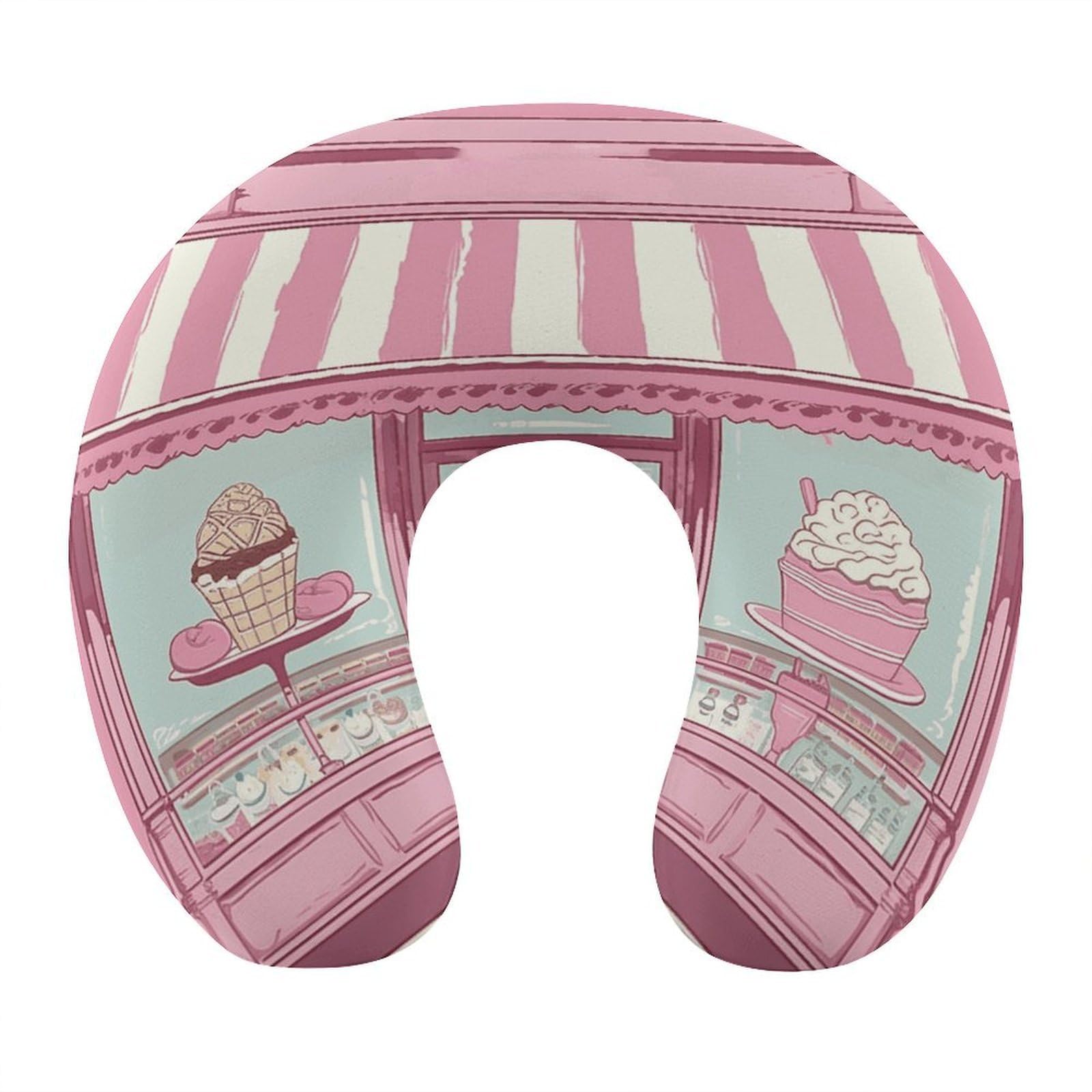 Btcowzrv Style Ice Cream Store Pink U Shaped Neck Pillow Travel Pillows