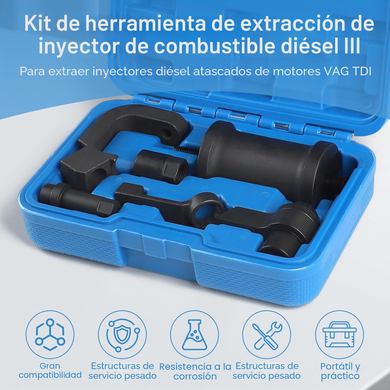 efuturetime 6 Pcs Extractor de Inyector Diesel Compatible con Audi VW VAG 1.6 2.0 TDi Motor Reemplaza T10402 T10415 con Martillo Deslizante y 5 Adaptadores