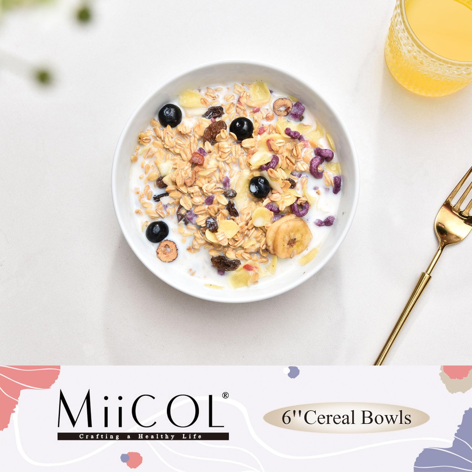 Miicol Ensemble de 4 Bols à Petit-Déjeuner en Céramique, Bols à Soupe Blancs 600 ml, Bols Empilables de 15 cm pour Céréales, Idéals pour Desserts, Salades, Riz ou Fruits