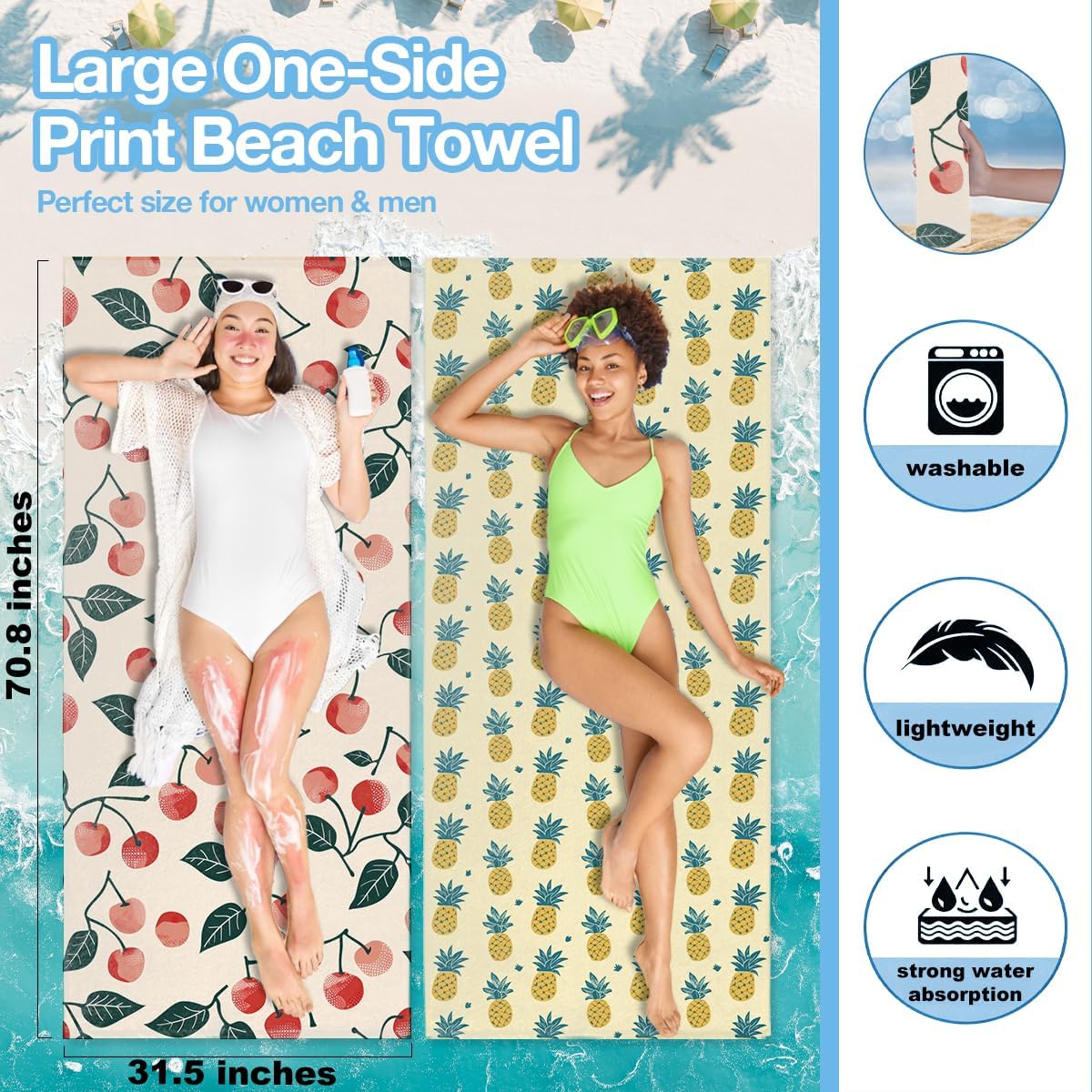 4 Pack Towels for Bathroom, Beach Towel, Microfiber Lightweight Beach Towels Oversized, Towel Accessories Necessities for Pool Swim Birthday Bachelorette Party Favors Gift 32x71 IN, Cherry Strawberry - Image 3