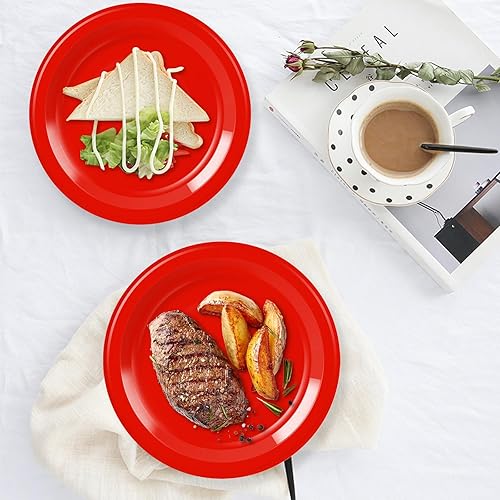 Miniatura 7 de Birthdayparties Platos redondos desechables de papel rojo, platos de papel de cena de 50 x 9 pulgadas y platos de papel de postre de 50 x 7