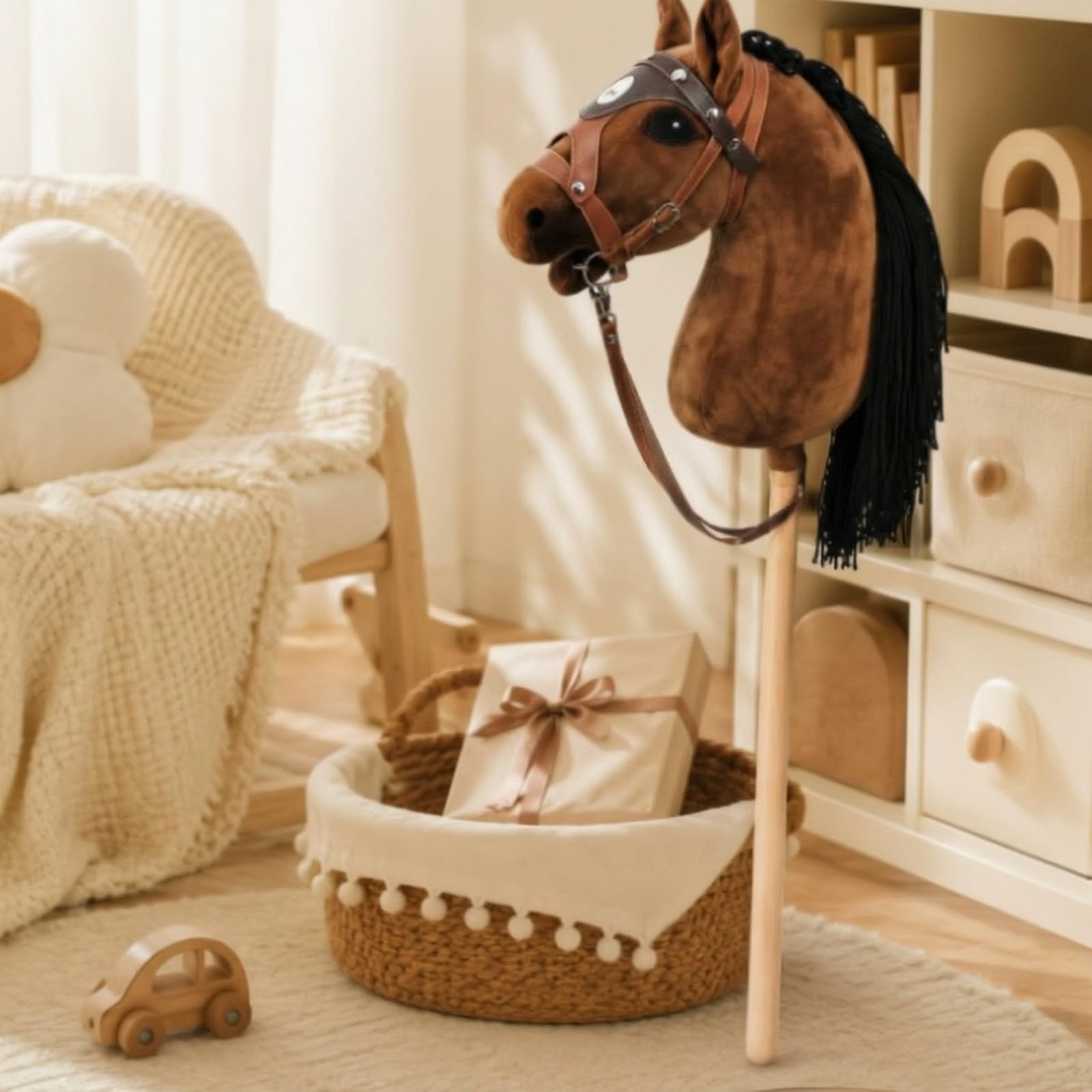 a Bastone con Redini e Redini Stabile a Bastone di Peluche Senza Funzioni Elettroniche Hobby Horse per Bambini