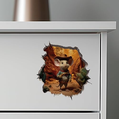 Miniatura 6 de Adhesivo de pared 3D con agujero de ratón de vaquero y ratón