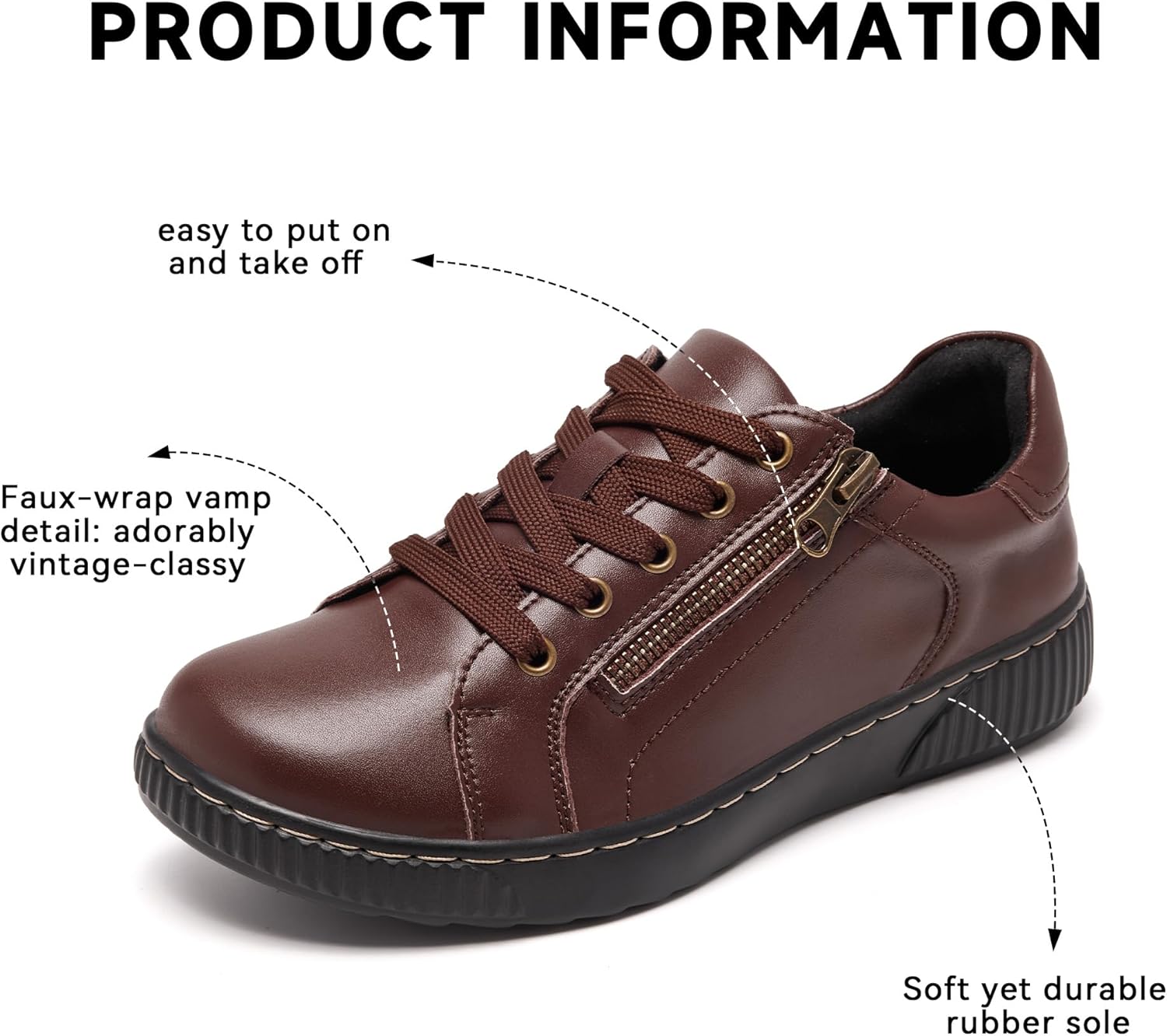 Orthopedic Shoes for Women | Leather Oxford Loafers | Side Zipper Fashion Sneakers | Business Causual Shoes with Lace-up - Image 4