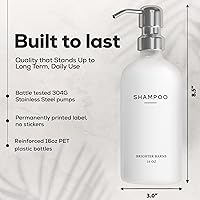 Vista 3 de White Shampoo and Conditioner Dispenser Set by Brighter Barns - Shower Dispenser for Bathroom - Refillable Plastic Shampoo Bottle & Stainless Steel