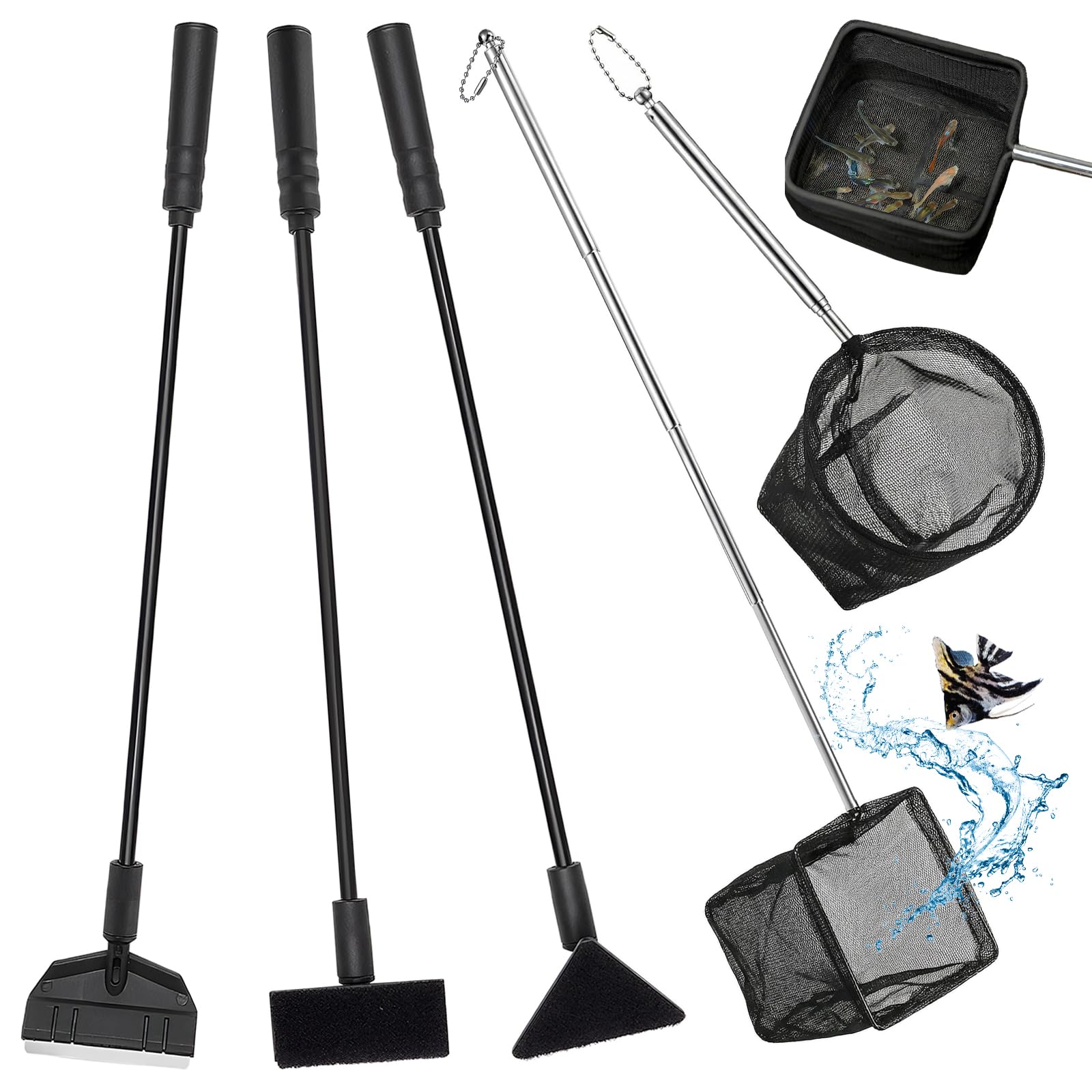 5Pcs Fish Net, Aquarium Cleaning Kit 3-in-1, Fish Nets Aquarium and Cleaner Set for Tank
