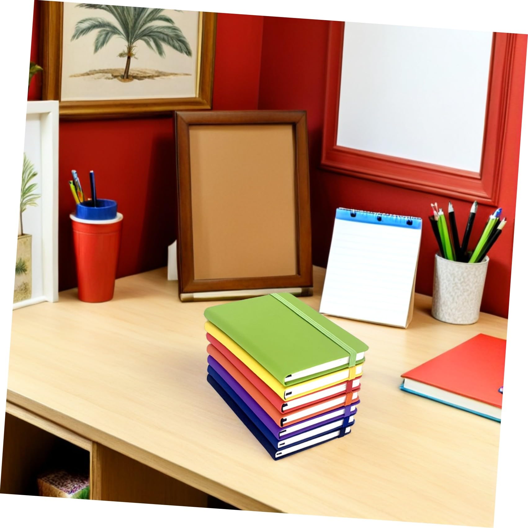 Set 7 Quaderni A6 con Copertina Pu e Pagine Rigate, Taccuini Portatili con Cinturino Elastico per Studenti e Viaggi, Carta che Previene Sbavature