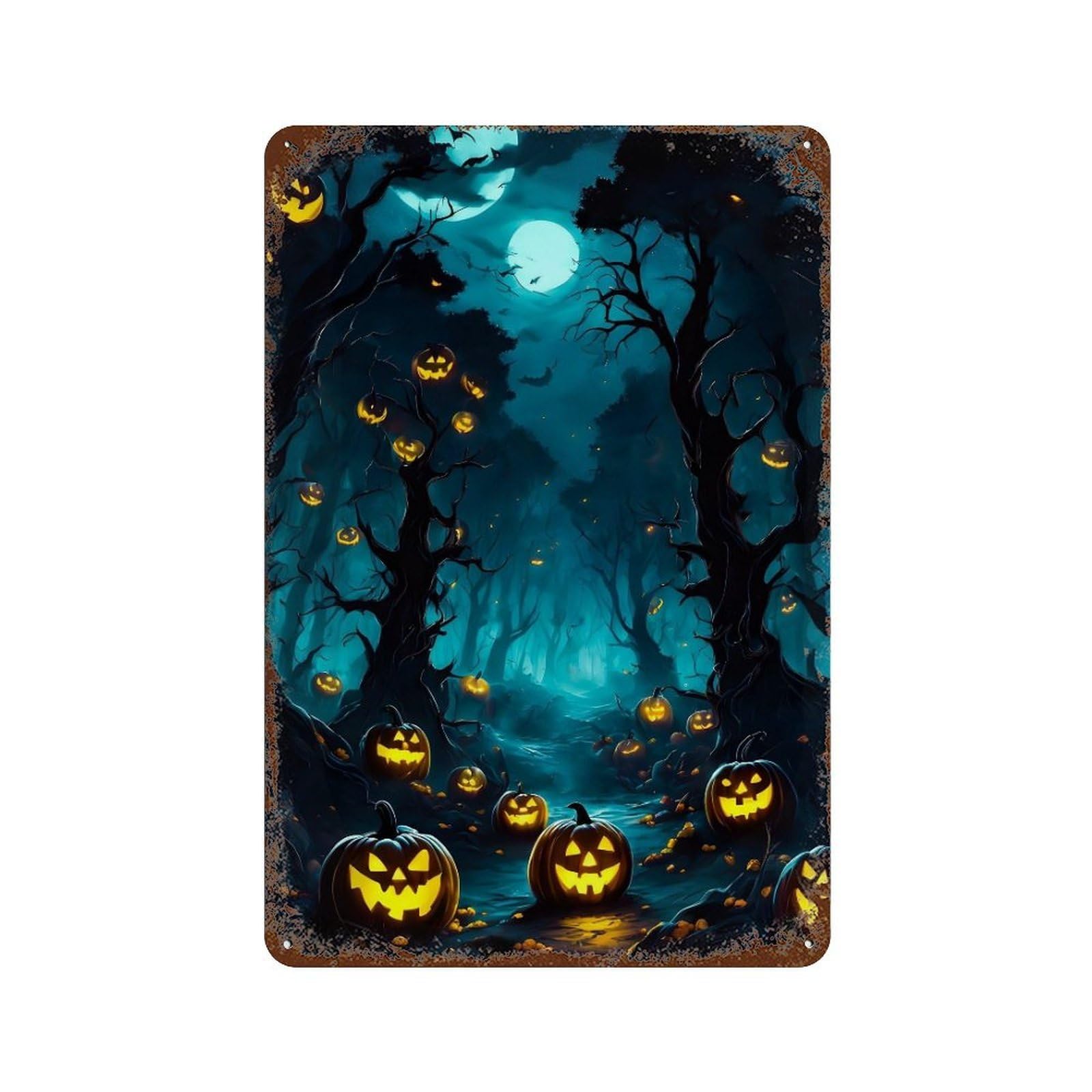 Garage Style Halloween Forest Pathway Rusty Metal Tin Sign 11.8"x7.9", Classic Wall Plaque for Bar And Workshop