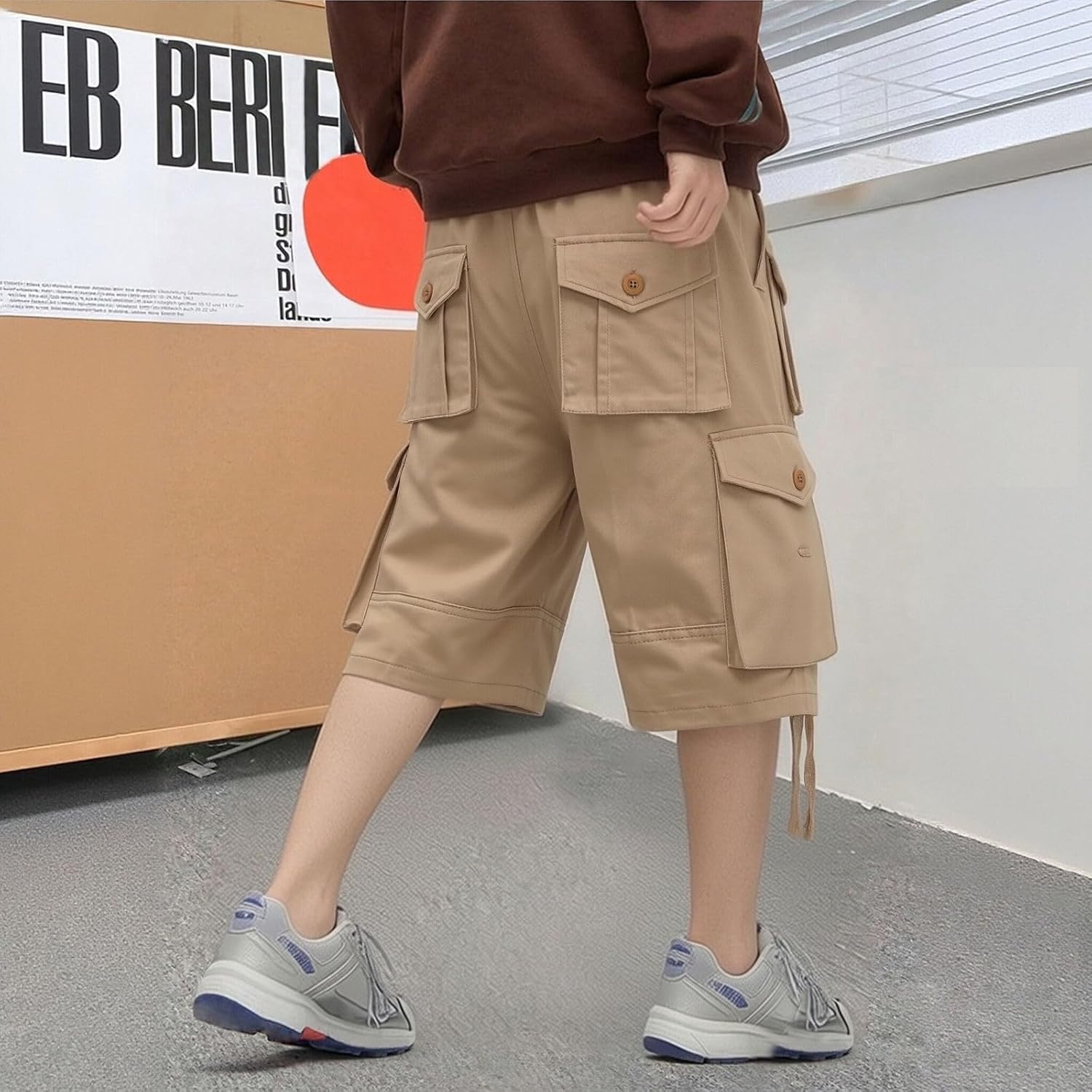 Outdoor Relaxed Cargo Shorts for Men Fit Running Fishing Shorts 8 Pockets Expandable Waist Cotton Hiking Shorts