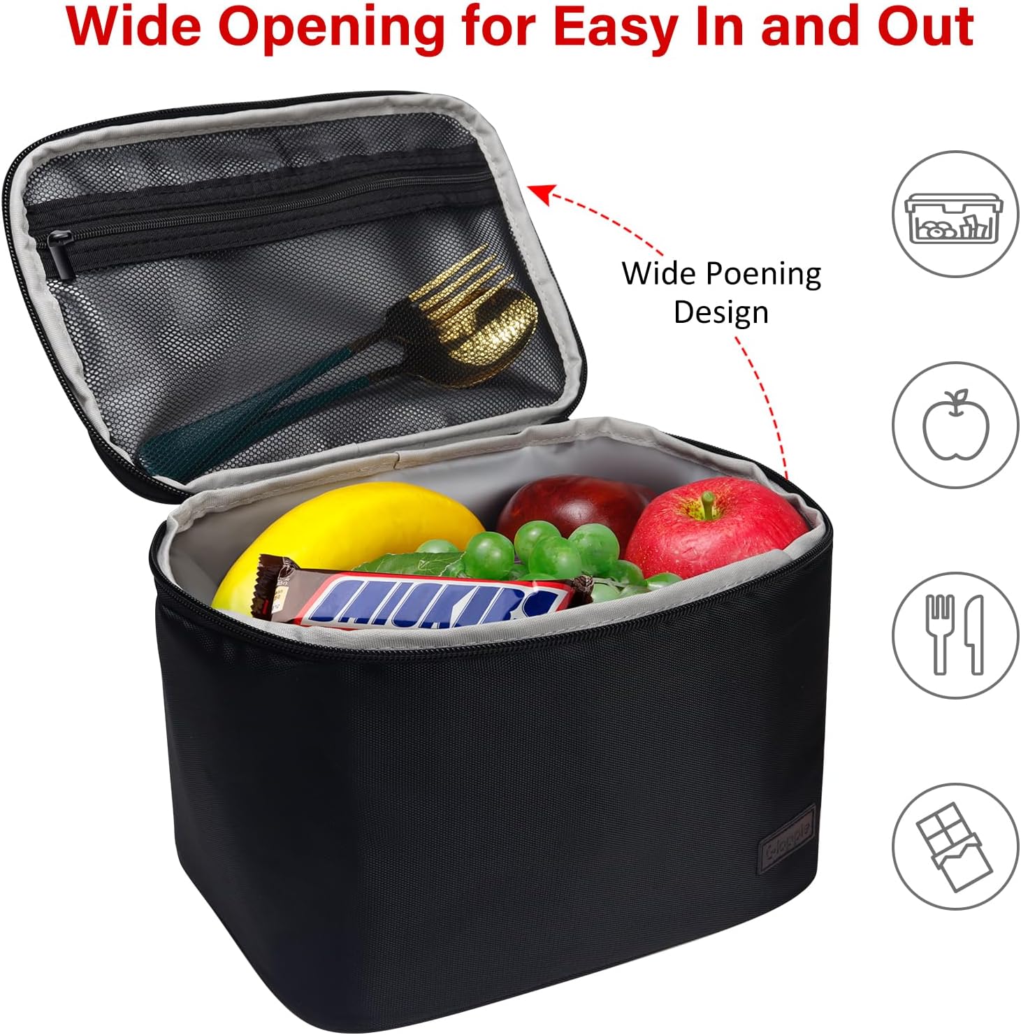 Gloppie Insulated Lunch Bag Lunch Box for Men Women Lunchbox Cooler Bag for Work Picnic, Idea for Gift, Black - Image 2