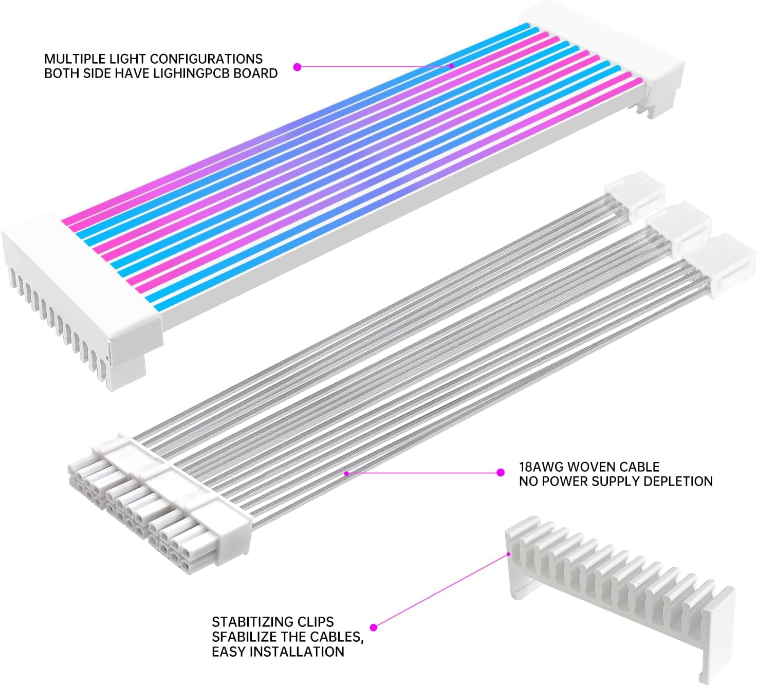 3x8 Pin RGB Cable Extension Pc, 5V 3Pin RGB Power Supply Cables,Four Sides Lighting Strips, for PC Build.