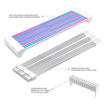 3x8 Pin Power Supply Cables,5V 3Pin ARGB Cable Extension Pc | Features flexible four sides lighting strips to illuminate your custom gaming desktop computer build