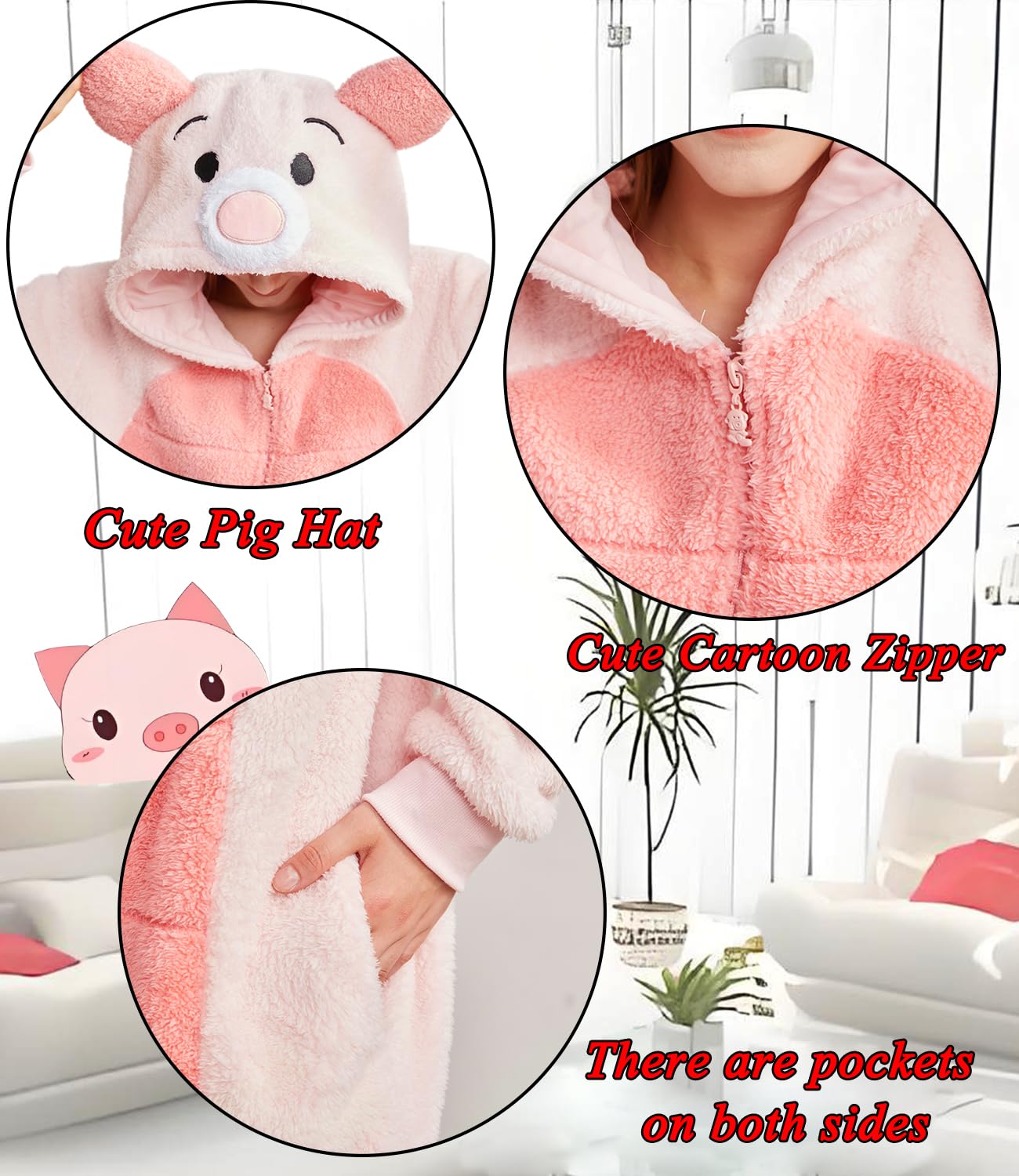 LaahoemAnimal Cochon Pyjama Unisexe Adulte à Capuche Homme Femme Porcs Combinaison Costume Cosplay vêtements Nuit