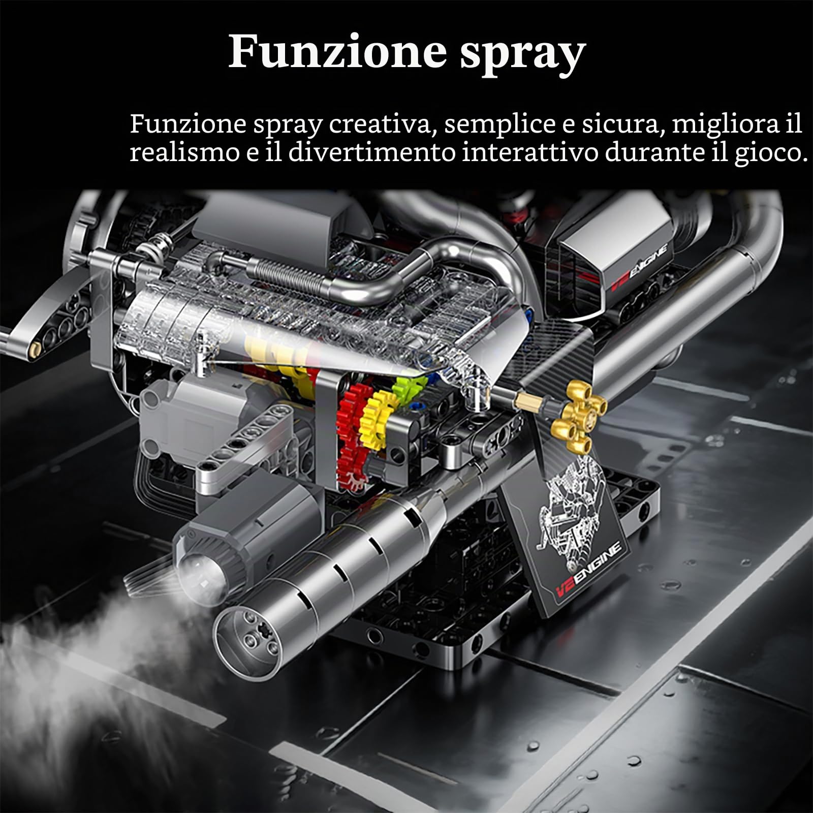 muuchuu Technik V2 - Kit di costruzione per motore con luce e suono a nebulizzazione del motore, per adulti, fai da te hobby STEM, modello regalo per bambini e ragazzi 14 (867 pezzi)