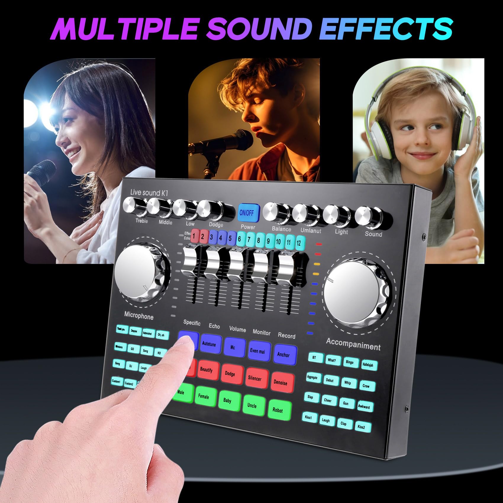 K1 Computer Phone Voice Changer HiFi Live Sound Card Mixer Board Streaming Audio Bluetooth 5.0 Universale