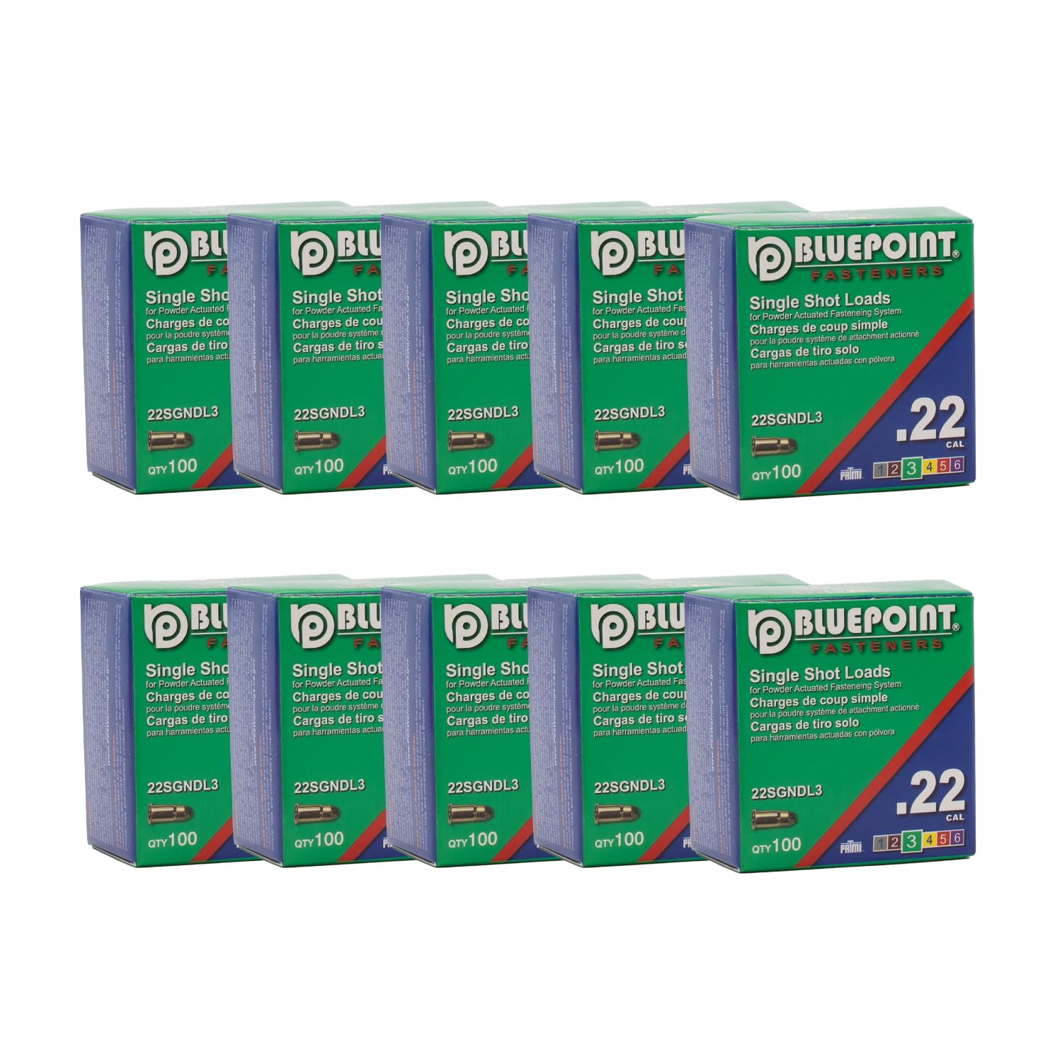 BLUEPOINT .22 Cal Green Neck Down Single Shot Powder Load for Powder Actuated Fastening System, (1000 - Count). Item# 22SGNDL3 10-Pack Save $30