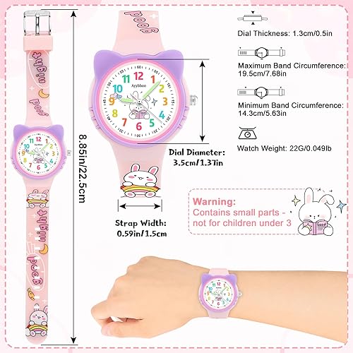 Miniatura 5 de Cat Kids - Reloj analógico para niñas y niños pequeños, tiempo de aprendizaje y fácil de leer, reloj de pulsera de cuarzo impermeable 30M para