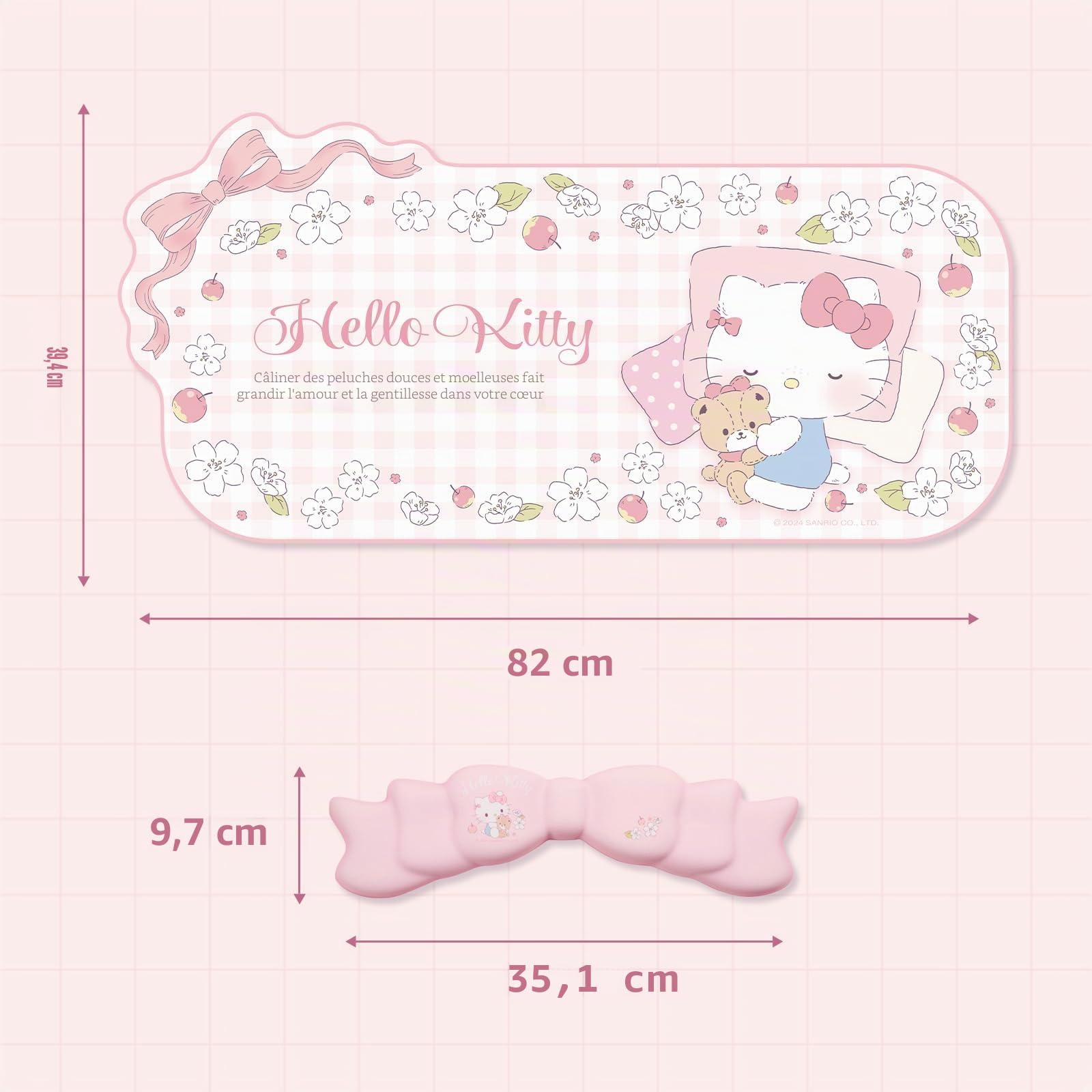 Kuitmor Ensemble de Repose-Poignets et Tapis de Souris Kawaii Anime - Tapis Antidérapant avec Repose-Poignet en Mousse Mémoire, Parfait pour Gaming ou Bureau - Hello Cat