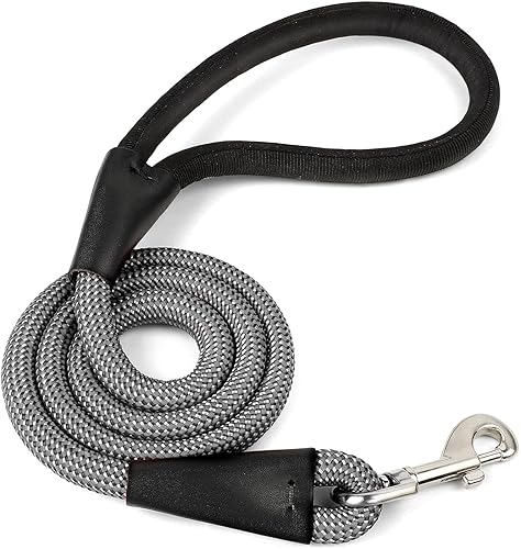 Correa de cuerda para perro de 4 pies, 1/2 pulgada resistente correa redonda para perro con mango acolchado suave antideslizante, cuerda de nailon