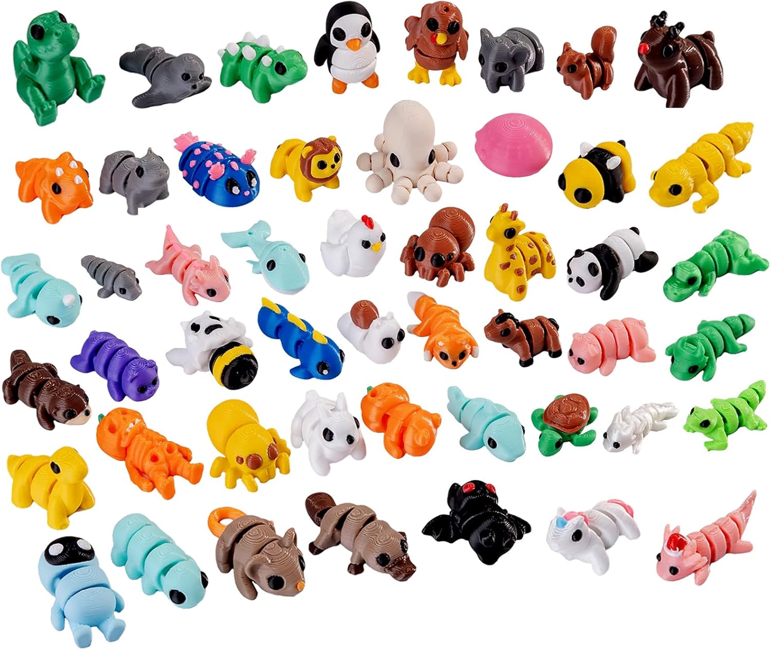 50 Pcs 3D Printed Articulated Animal Figurines Set Mini Plastic Animals for Desk Pets,Pocket Pets, Party Favors,Gifts for Boys Girls Toddlers,Classroom Rewards and Goodie Bag Fillers